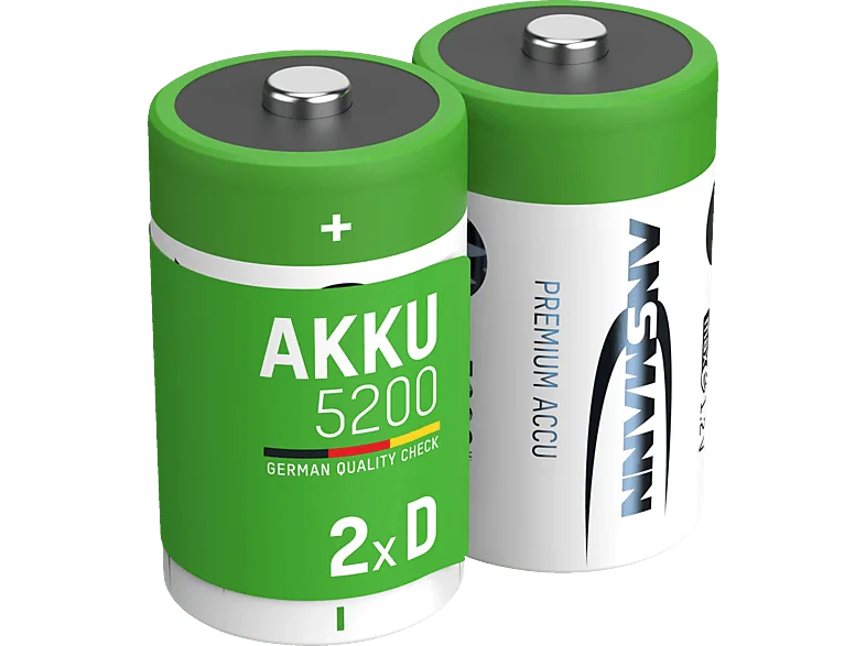 ANSMANN 2er Set NiMH Akku, Nickel-Metallhydrid, 1.2 Volt, 5000 mAh