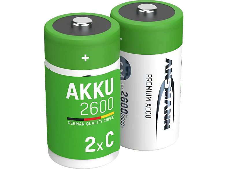 ANSMANN 2er Set NiMH Akku, Nickel-Metallhydrid, 1.2 Volt, 2600 mAh