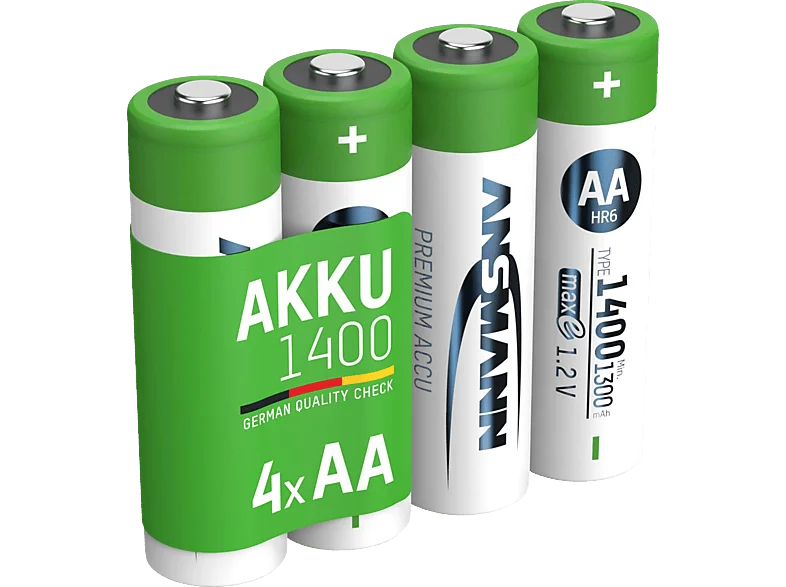 ANSMANN 4er Set NiMH Akku, Nickel-Metallhydrid, 1.2 Volt, 1400 mAh