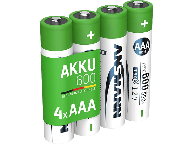 ANSMANN 4er Set NiMH Akku, Nickel-Metallhydrid, 1.2 Volt, 600 mAh