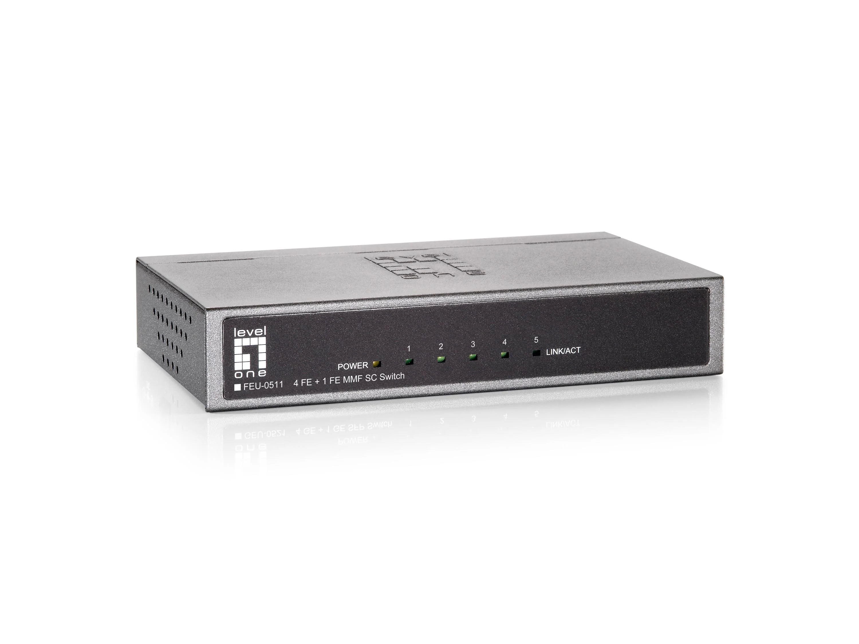LevelOne 5-Port-Fast Ethernet-Switch, 1 Port SC Multi-Mode Fiber, 2km