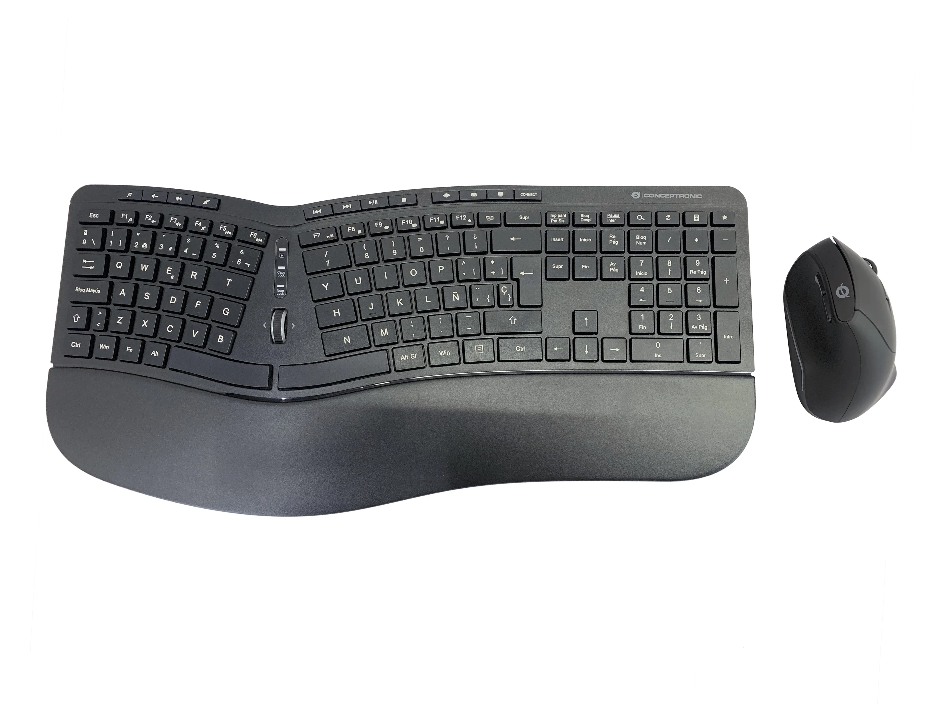 Conceptronic ORAZIO ERGO Kabelloses Set aus ergonomischer Tastatur und vertikaler Maus, spanisch