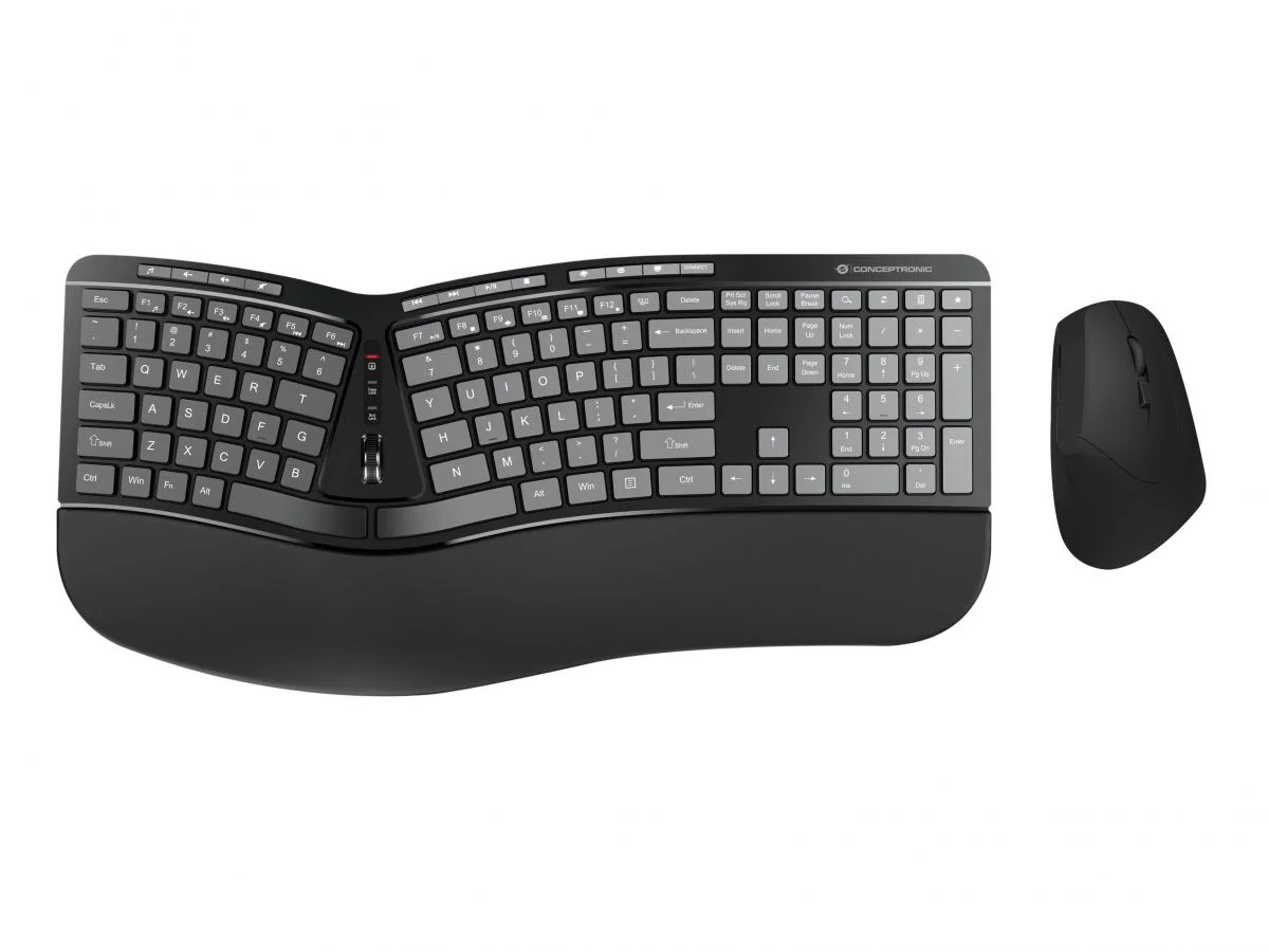 Conceptronic ERGO Kabelloses Set aus ergonomischer Tastatur und vertikaler Maus, englisch