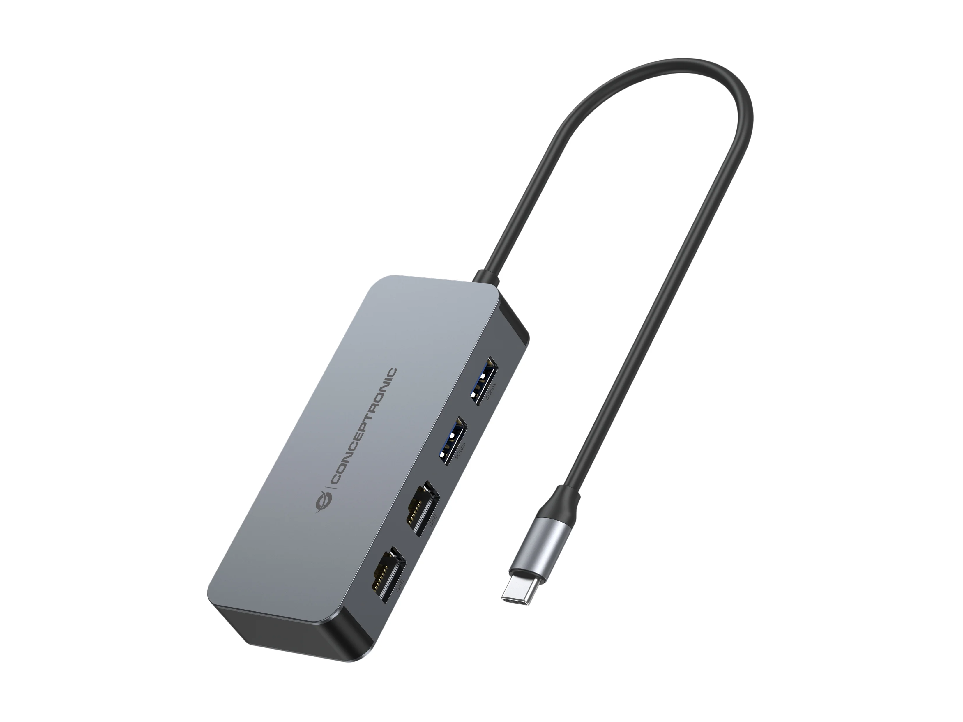 Conceptronic ABBY24G USB-C-auf-Dual-Port-Gigabit-Netzwerkadapter mit 2-Port-USB-Hub