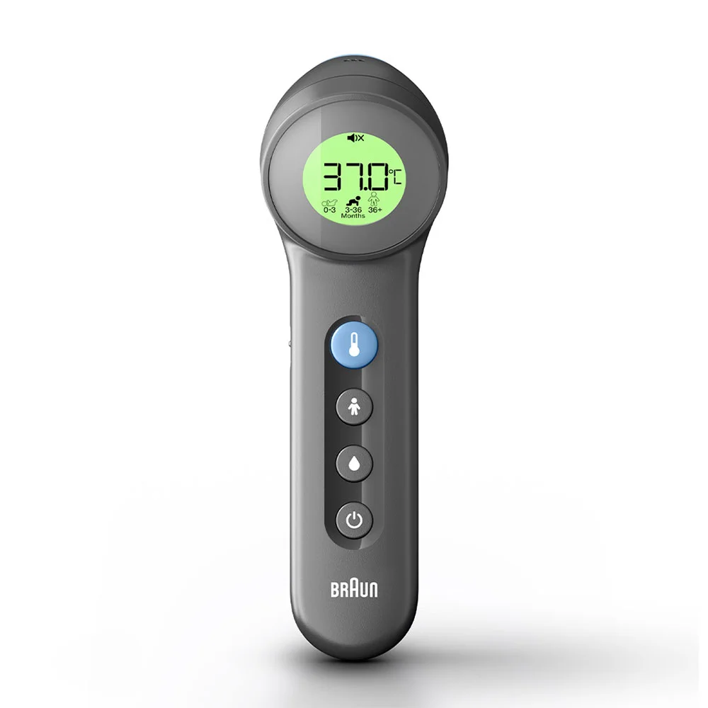 Braun BNT 400 BK Fernabtastthermometer Grau Stirn Tasten
