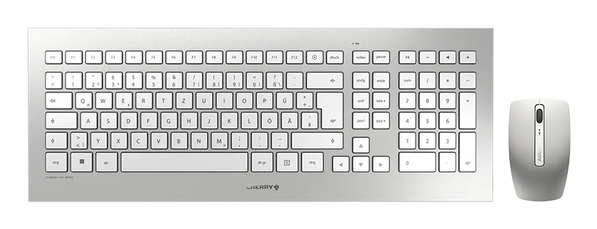 CHERRY DW 8000 Kabelloses Desktopset, Weiß/Silber, USB (QWERTZ - DE)