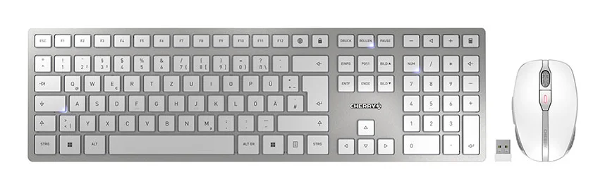CHERRY DW 9100 SLIM Tastatur Maus enthalten Universal RF Wireless + Bluetooth QWERTZ Deutsch Silber