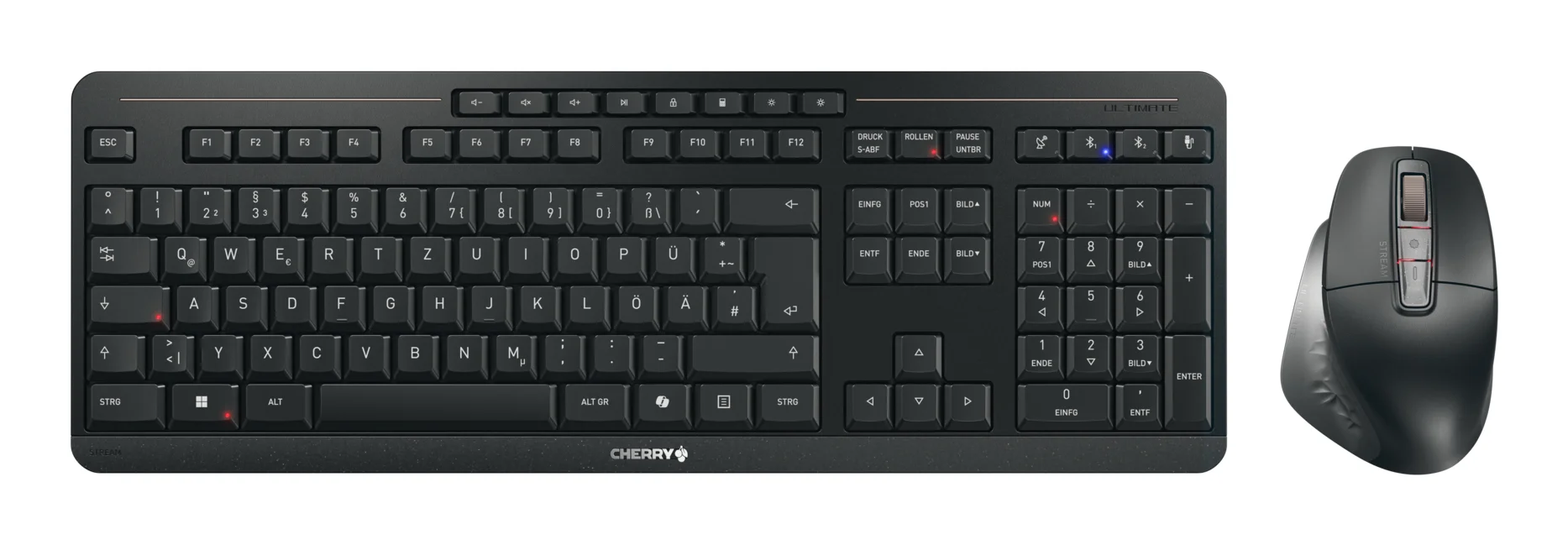 CHERRY Stream desktop ultimate Tastatur Maus enthalten Heimbüro USB + RF Wireless + Bluetooth QWERTZ Deutsch Schwarz