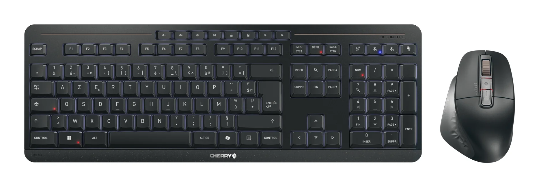 CHERRY Stream desktop ultimate Tastatur Maus enthalten Heimbüro USB + RF Wireless + Bluetooth AZERTY Französisch Schwarz