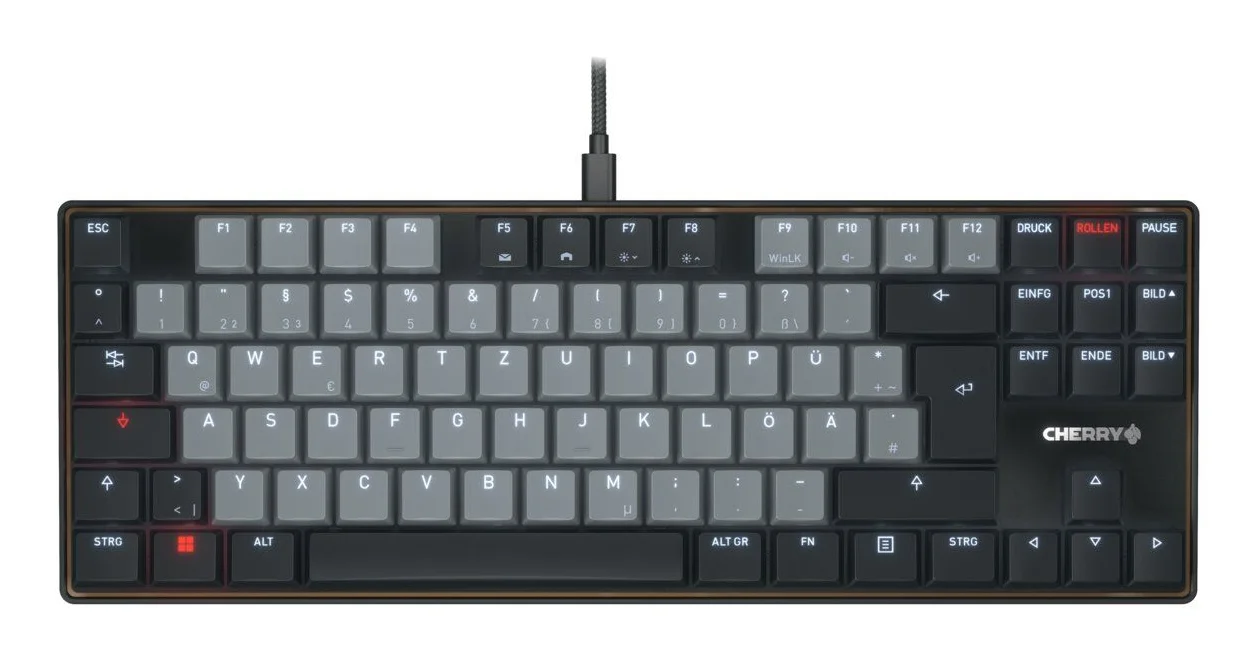 CHERRY KC 500 MX LP TKL Tastatur Heimbüro USB QWERTZ Deutsch Schwarz, Grau