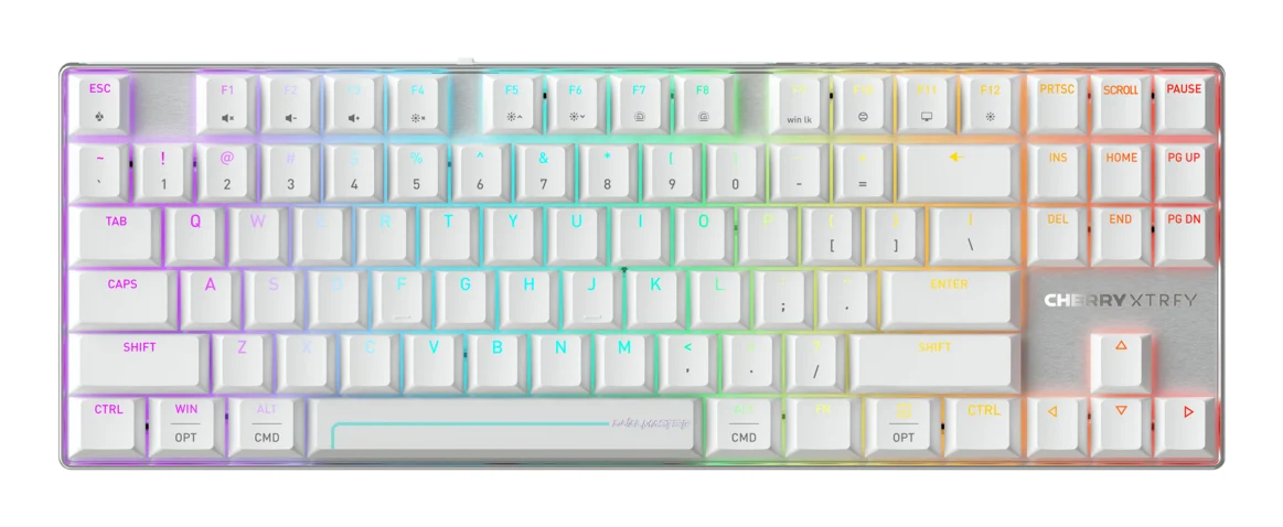 CHERRY MX 8.2 Pro TMR Wireless Tastatur Gaming USB + RF Wireless + Bluetooth QWERTY US International Silber, Weiß
