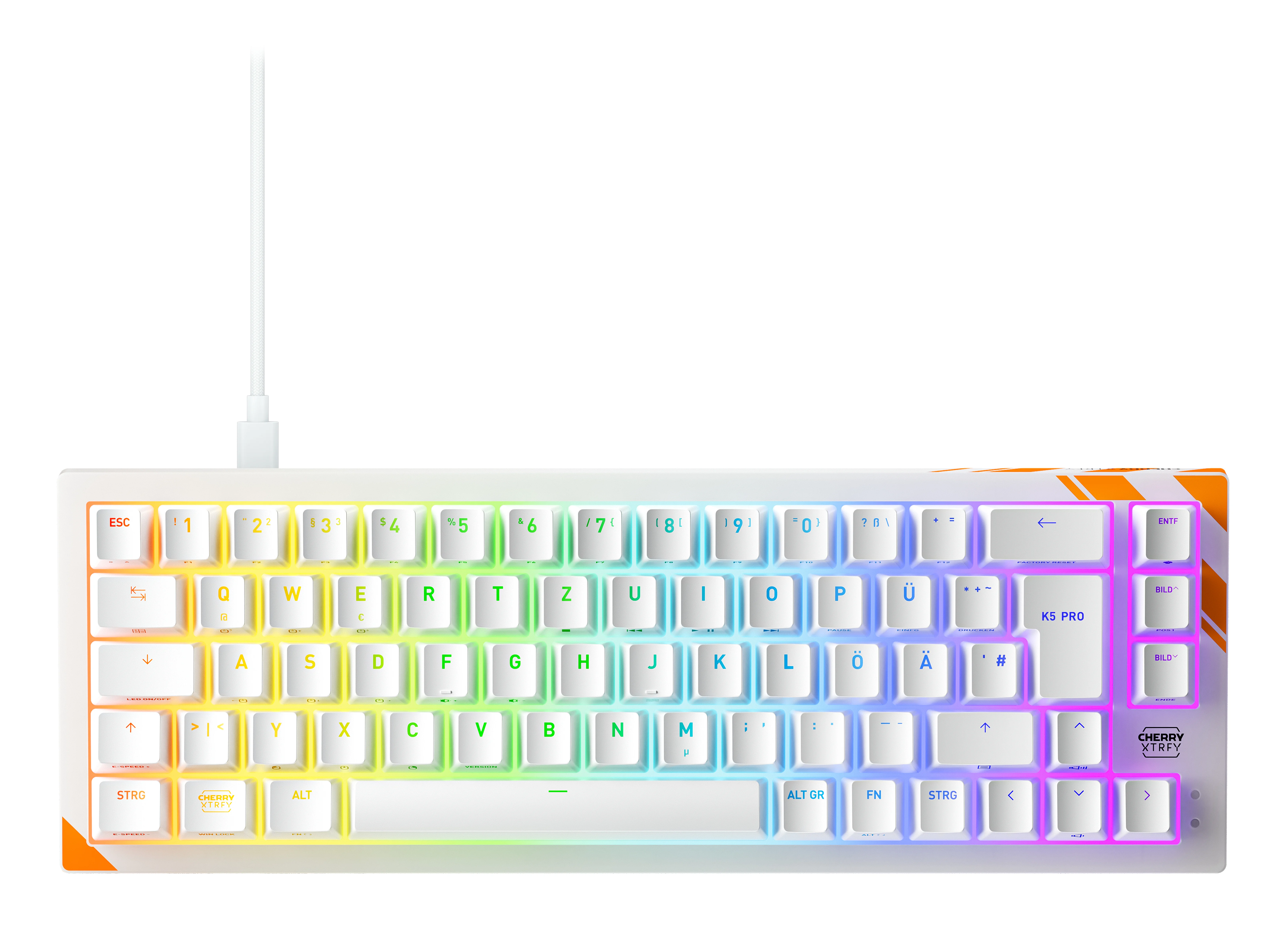 CHERRY K5 PRO TMR COMPACT Tastatur Gaming USB QWERTZ Deutsch Orange, Weiß