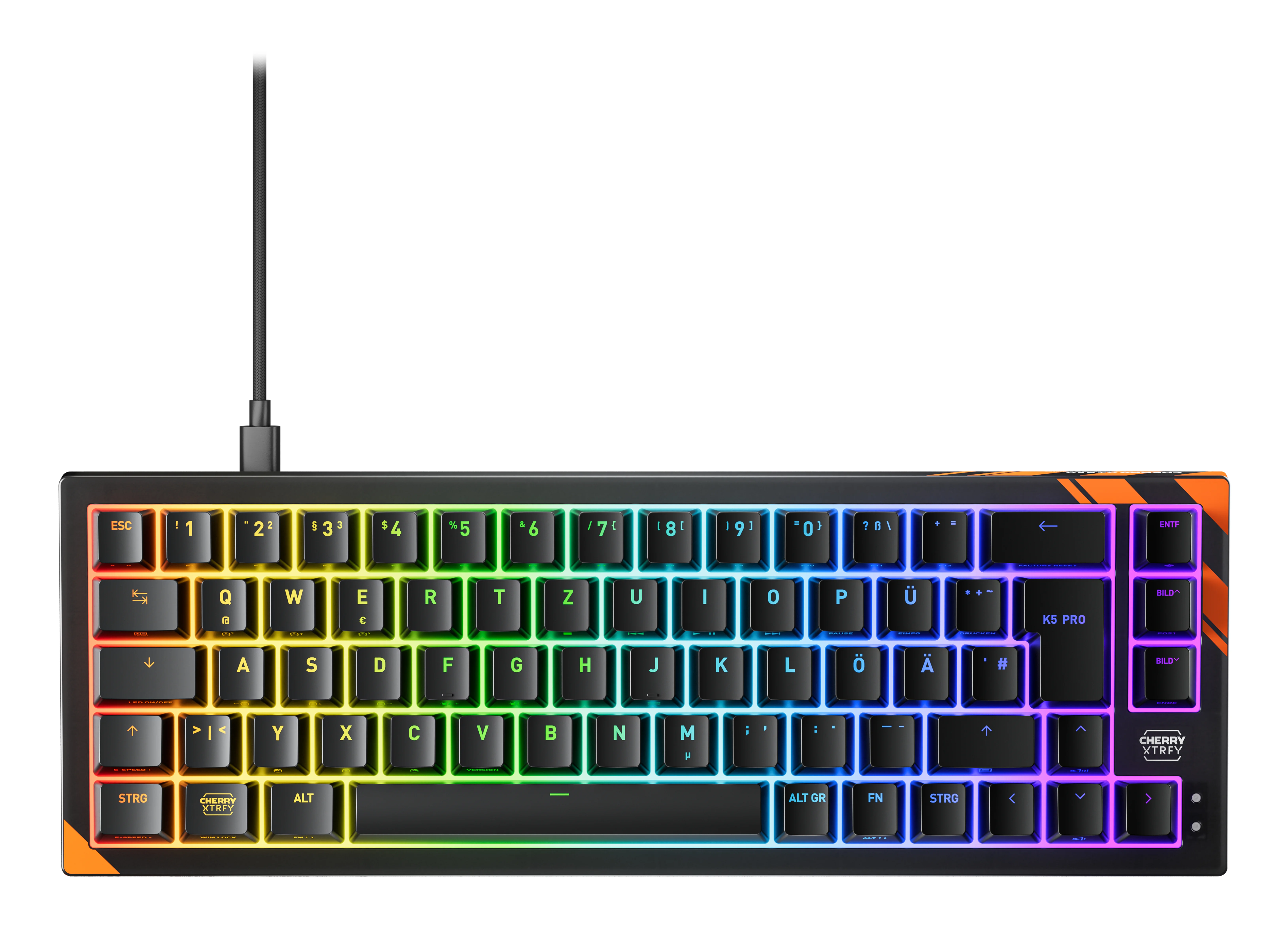 CHERRY K5 PRO TMR COMPACT Tastatur Gaming USB QWERTZ Deutsch Schwarz, Orange