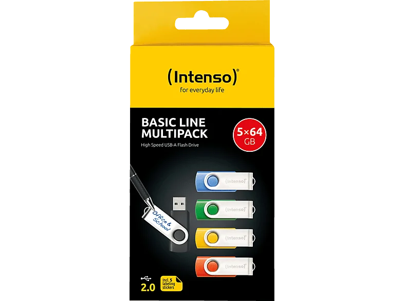 INTENSO USB-Stick 5er Pack Speicherstick, 64 GB, 28 MB/s, Bunt