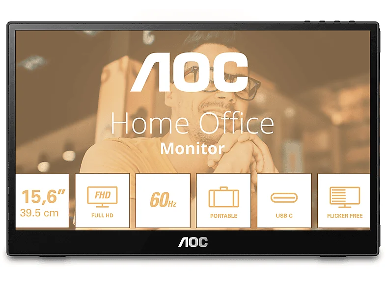 AOC 16T3EA 15,6 Zoll Full-HD Tragbarer Monitor 4 ms Reaktionszeit 60 Hz