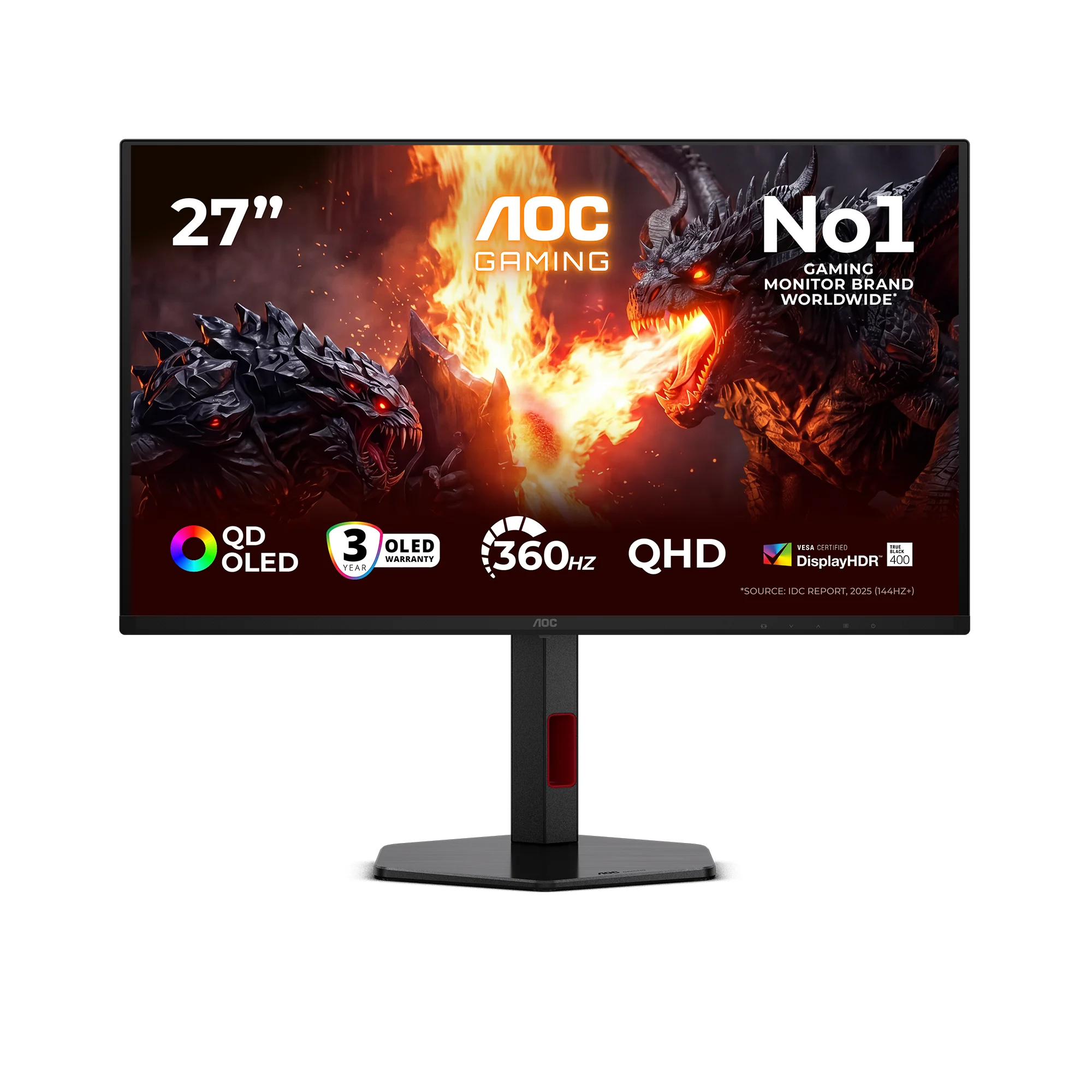 AOC G4 Q27G4SDR Computerbildschirm 67,3 cm (26.5") 2560 x 1440 Pixel Quad HD QD-OLED Schwarz, Rot