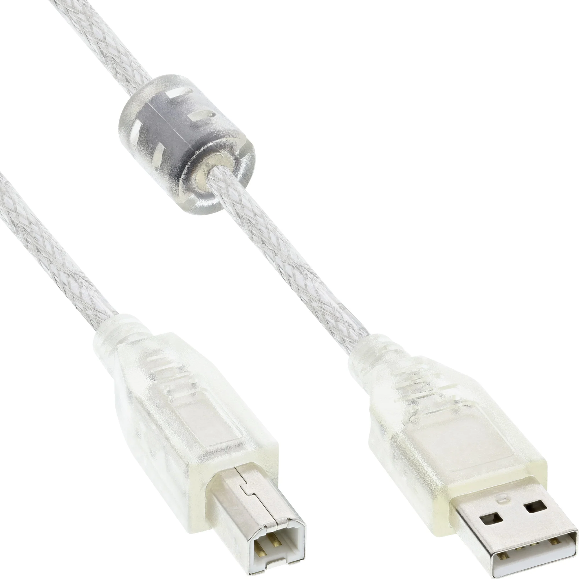 InLine USB 2.0 Kabel, A an B, transparent, mit Ferritkern, 3m