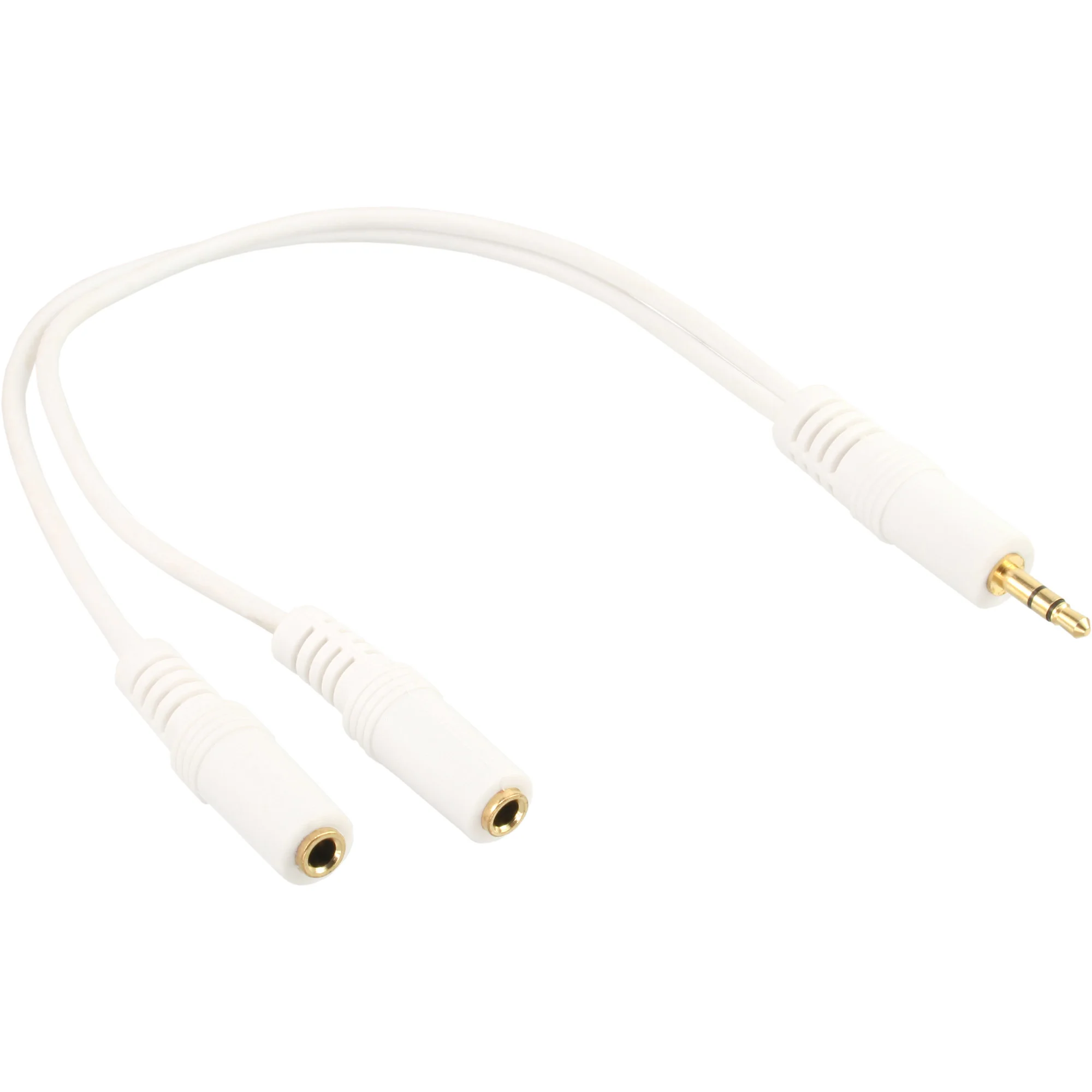 InLine Klinken Y-Kabel, 3,5mm ST an 2x 3,5mm BU, Stereo, weiß/vergoldet, 0,1m