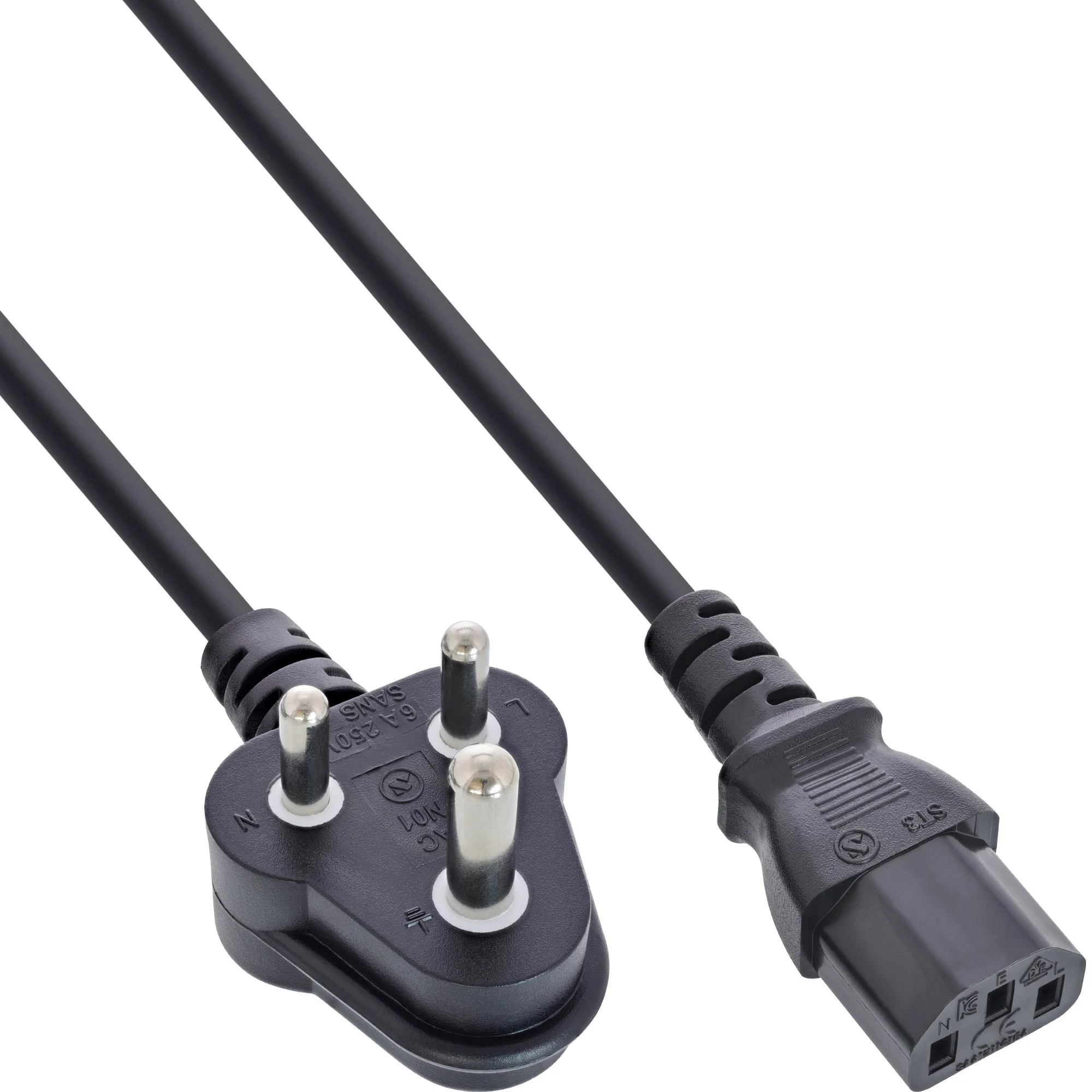 InLine Netzkabel, Netzst. Südafrika 5A Typ D auf Kaltgerätestecker C13, 1,8m