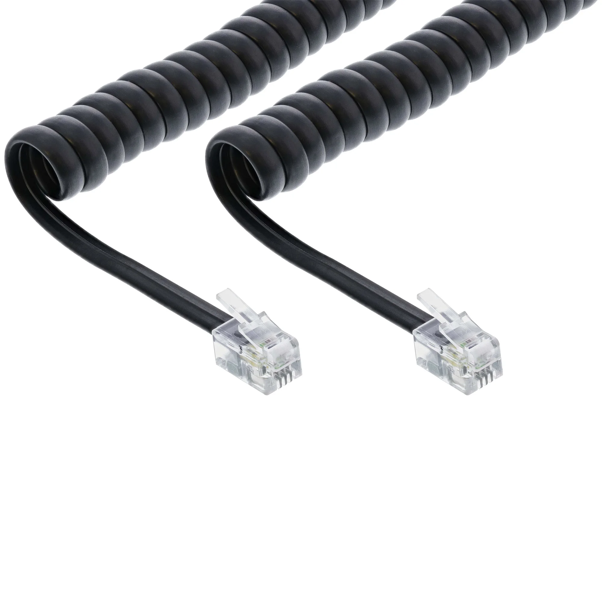 InLine Spiralkabel, RJ10 Stecker / Stecker, schwarz, 1:1 belegt, max. 4m