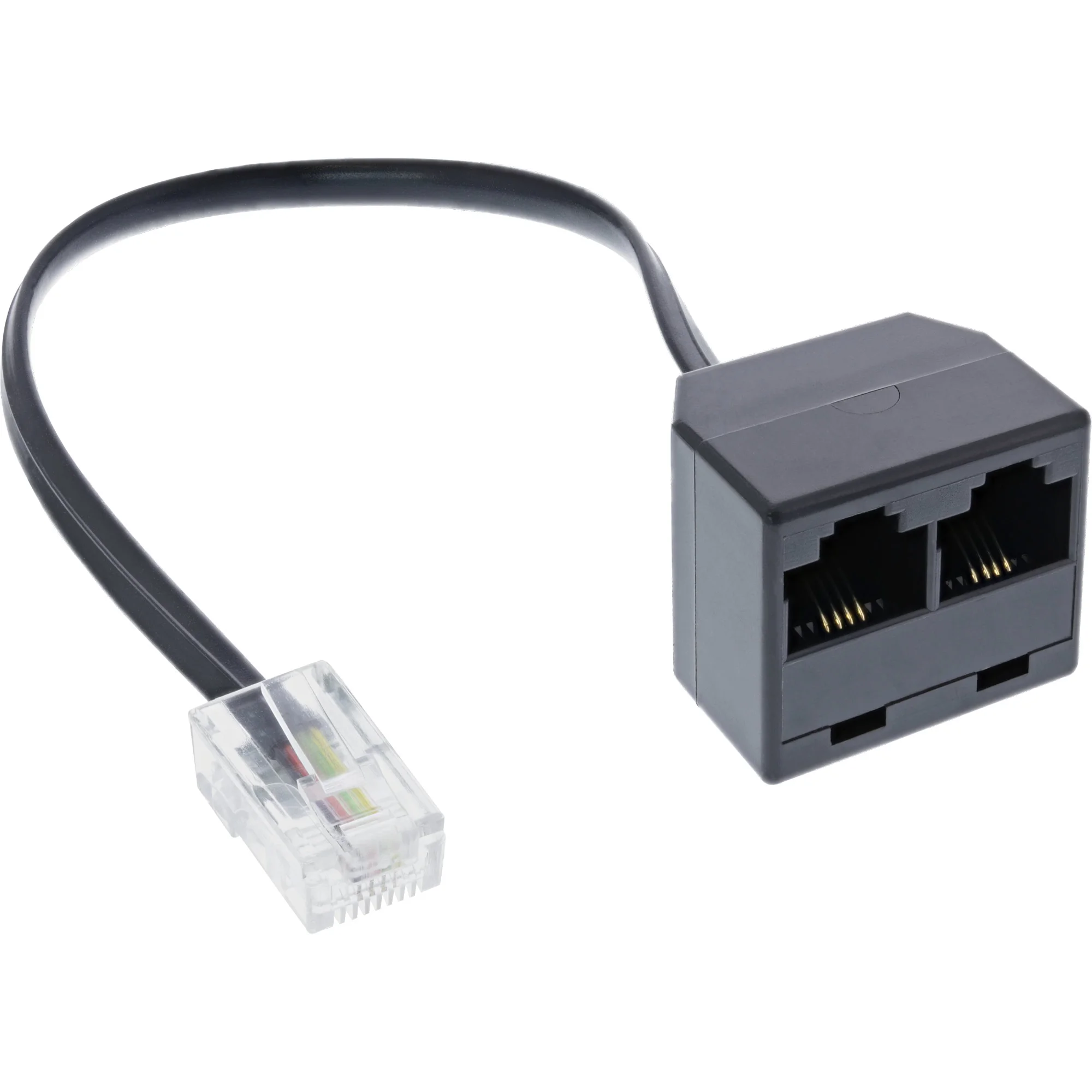 InLine ISDN Verteiler 1x RJ45 ST / 2x RJ45 BU, (8P4C), o. Endwiderstände, 0,15m