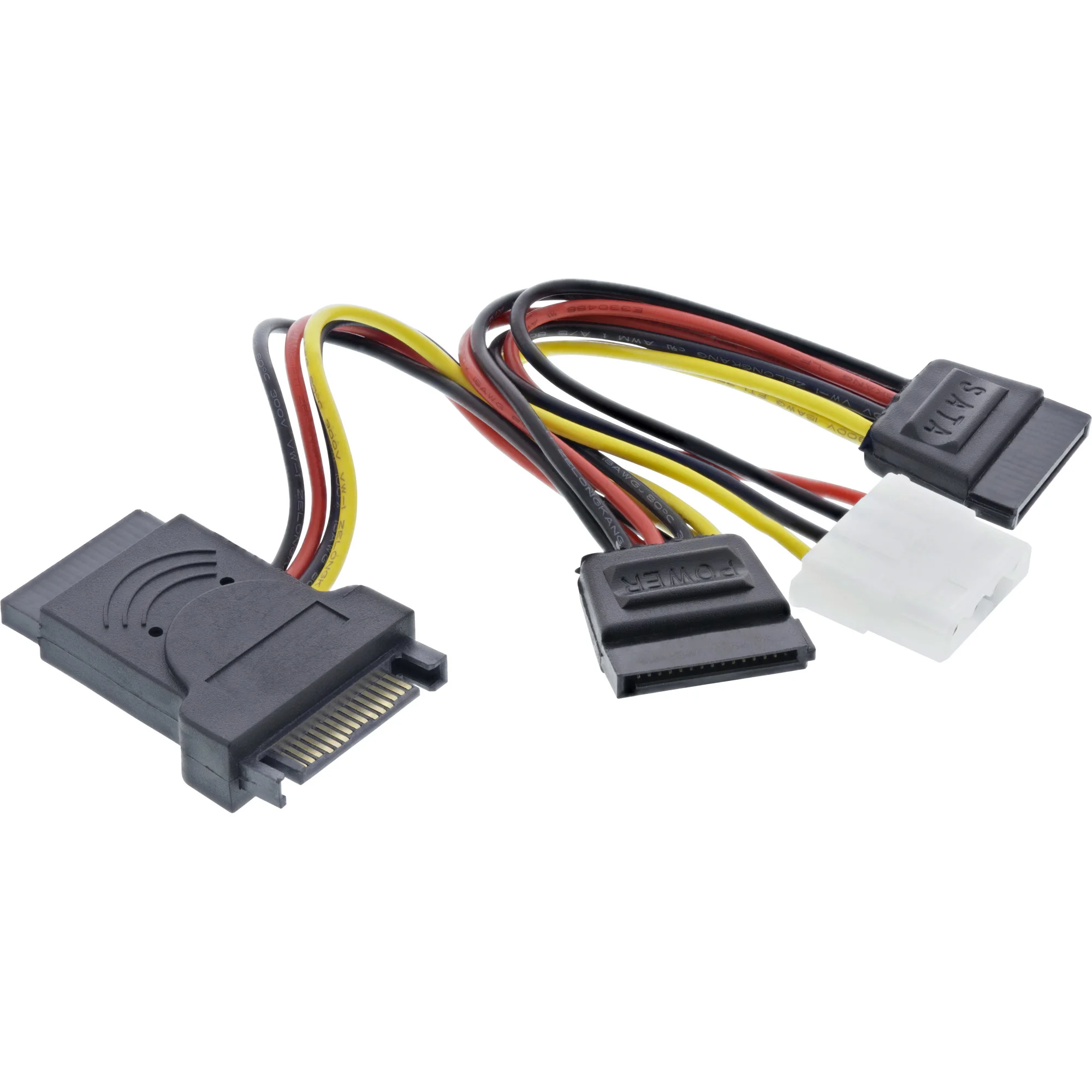 InLine SATA Stromadapterkabel, SATA ST / BU, an 2x SATA Stecker + 5,25 Stecker
