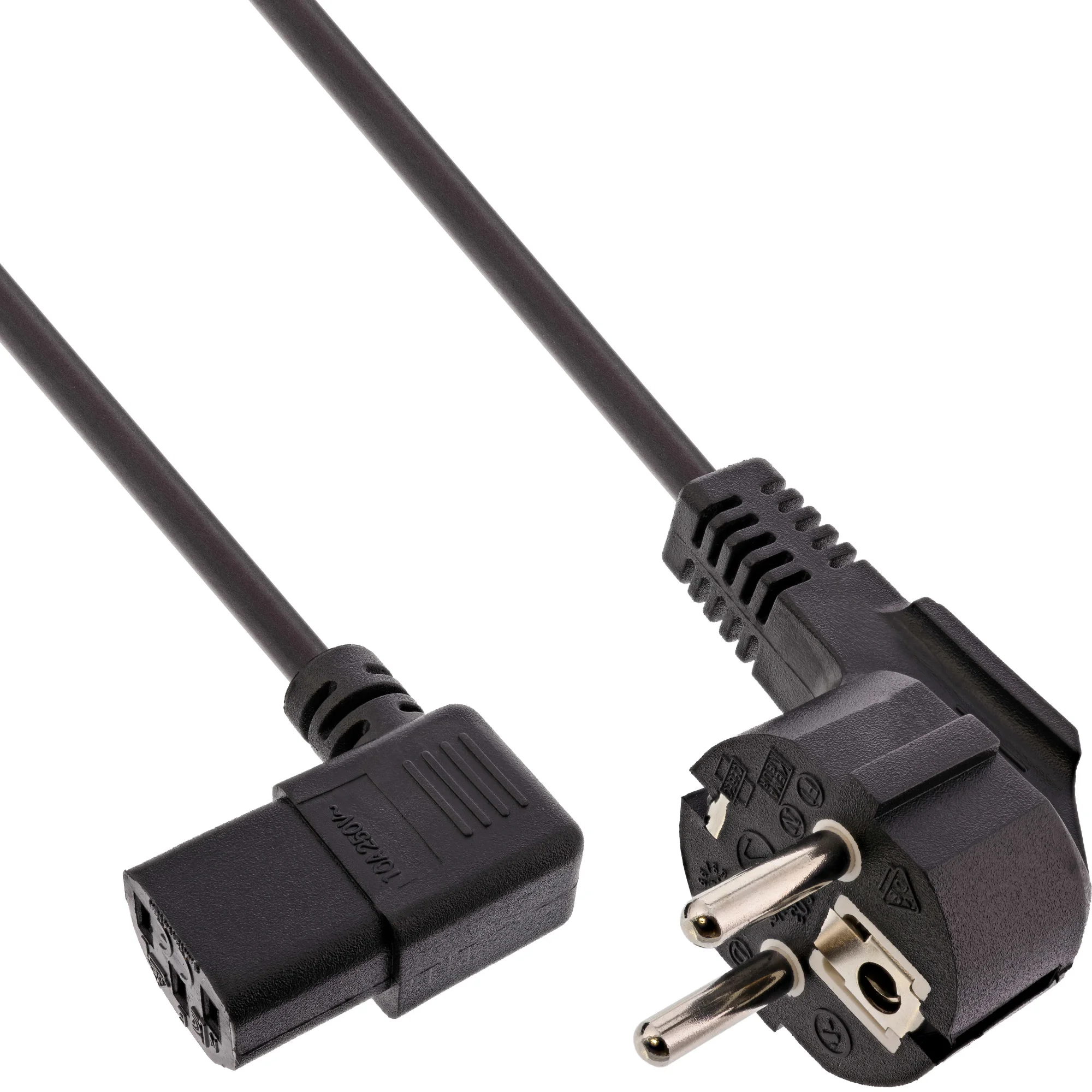 InLine Netzkabel, Schutzk. gew. / Kaltgerätest. C13 links abgew., schwarz, 0,5m