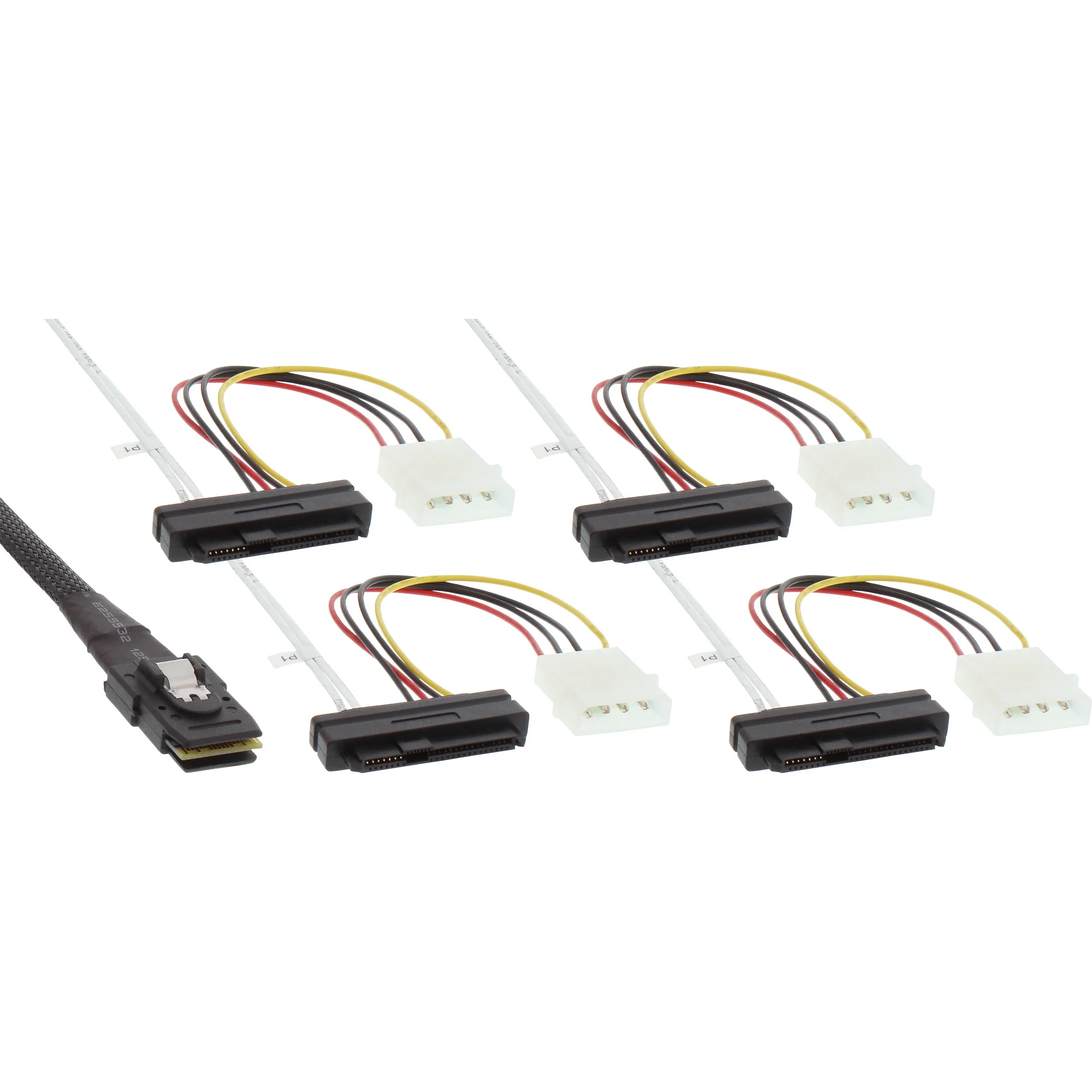 InLine SAS Anschlusskabel, Mini-SAS SFF-8087 an 4x SAS + Strom, 0,75m
