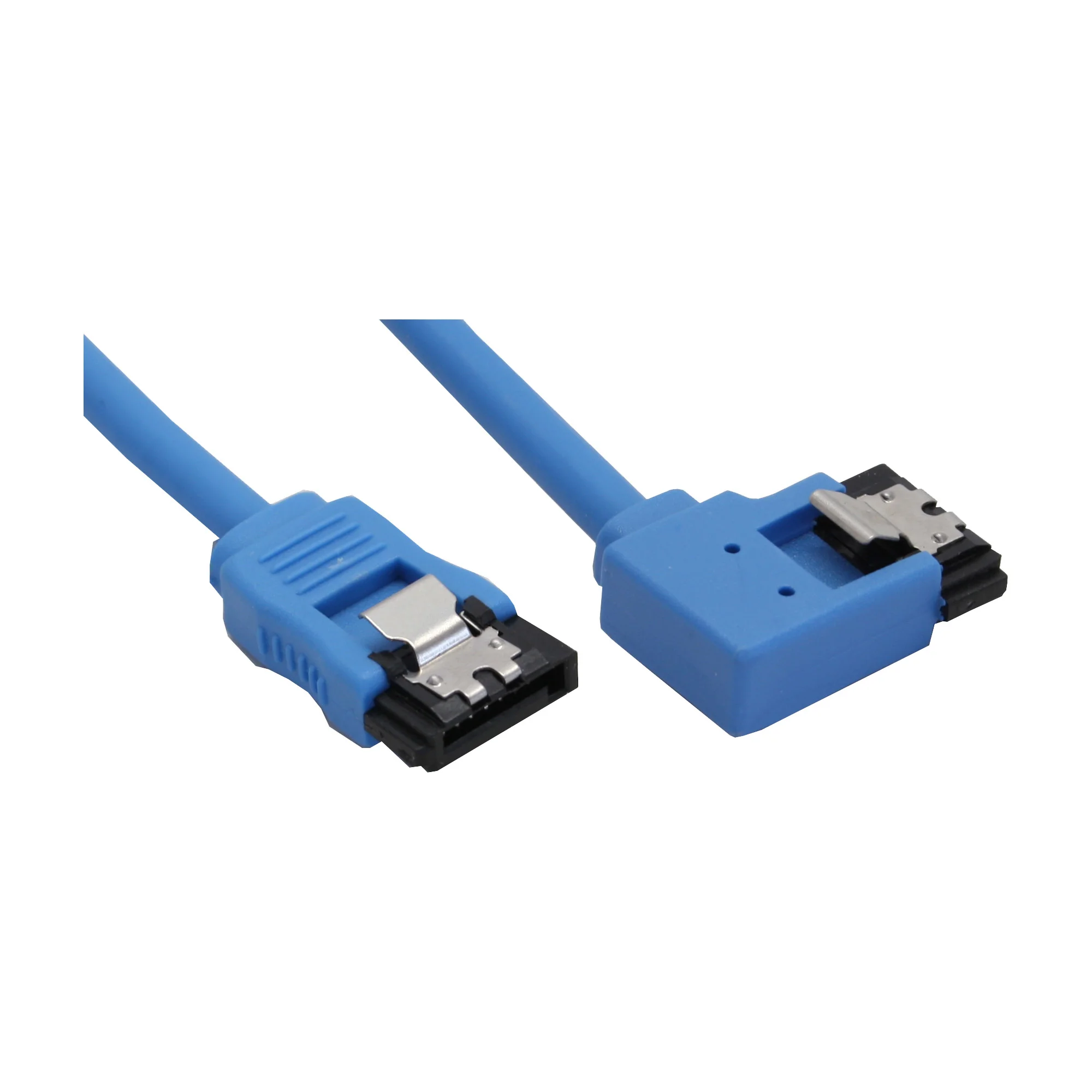 InLine SATA 6Gb/s Anschlusskabel rund, abgew. links, blau, mit Lasche, 0,5m