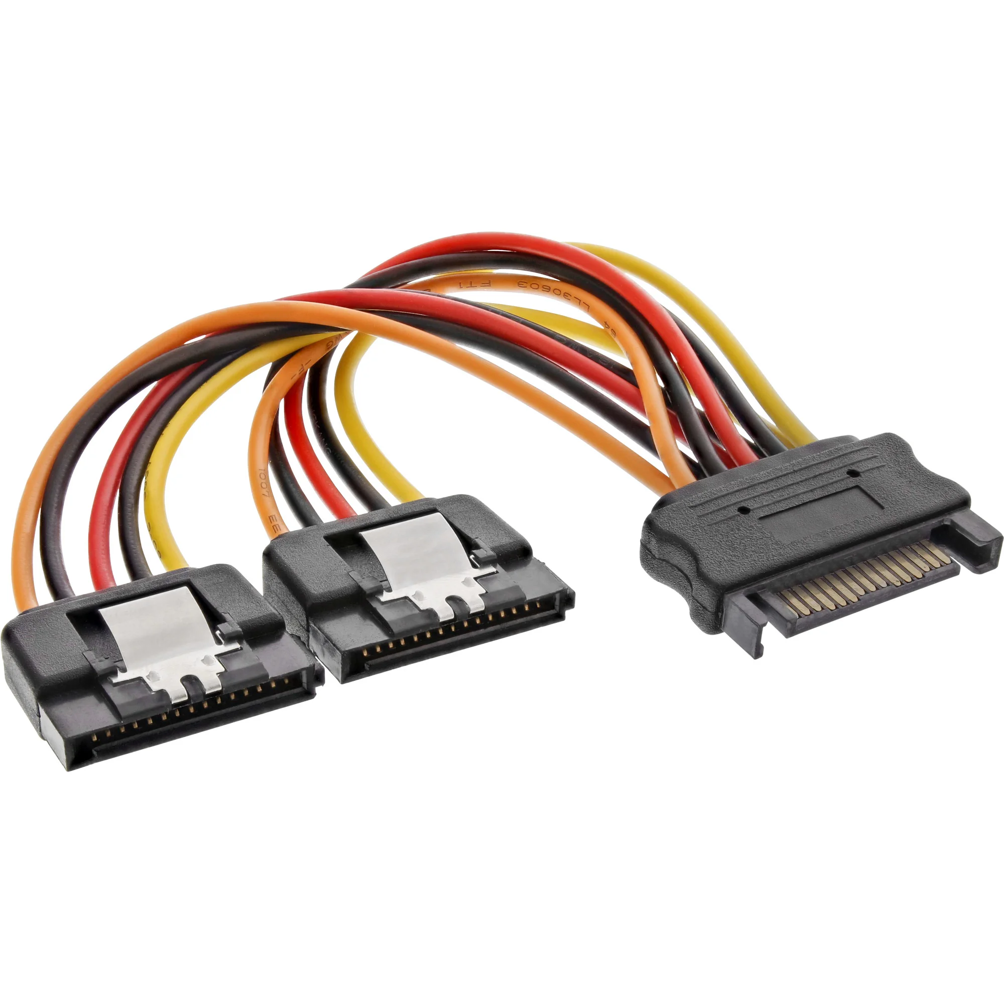 InLine SATA Strom-Y-Kabel, SATA Buchse an 2x SATA ST mit Lasche, 0,15m