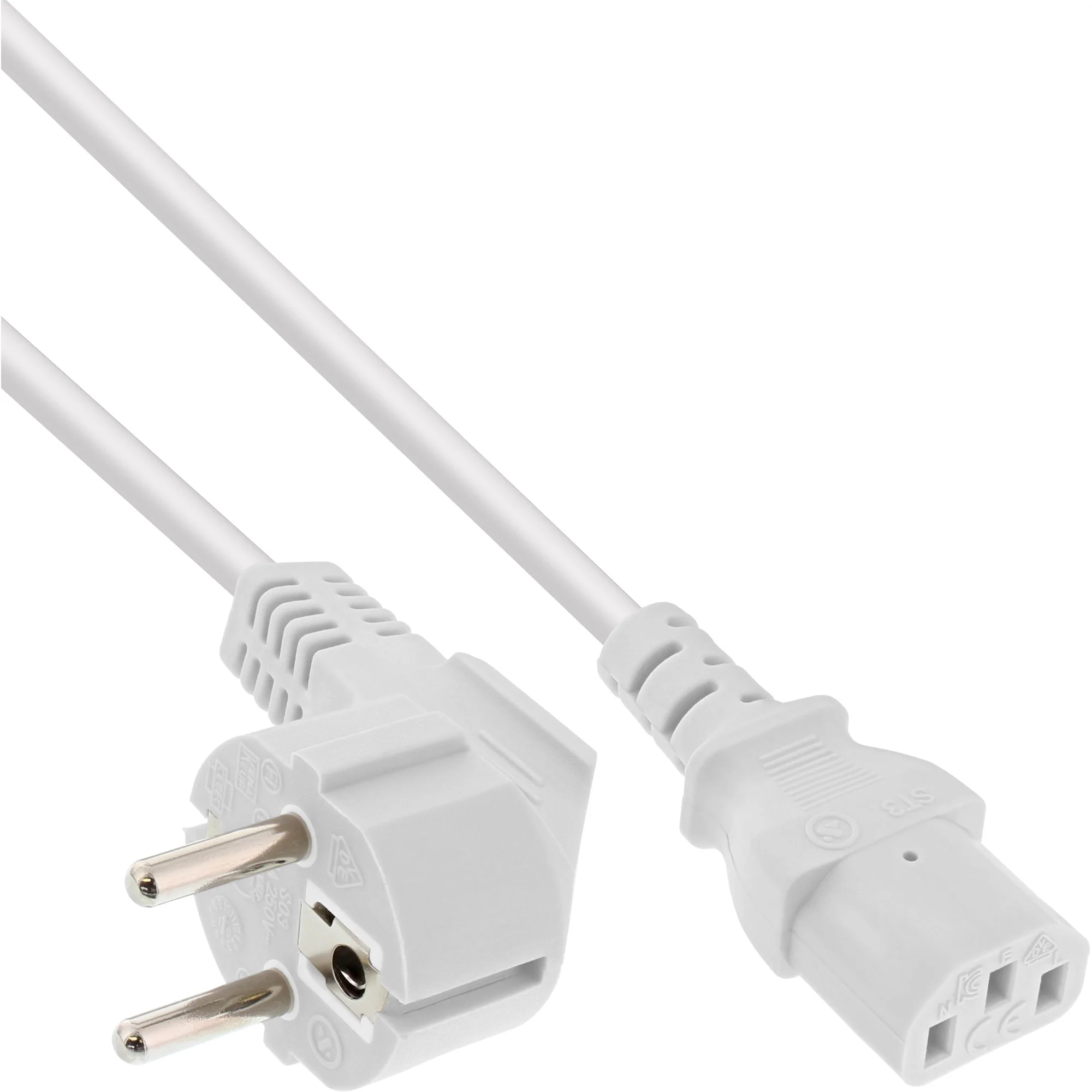 InLine Netzkabel, Schutzkontakt gewinkelt auf Kaltgerätestecker C13, weiß, 3m