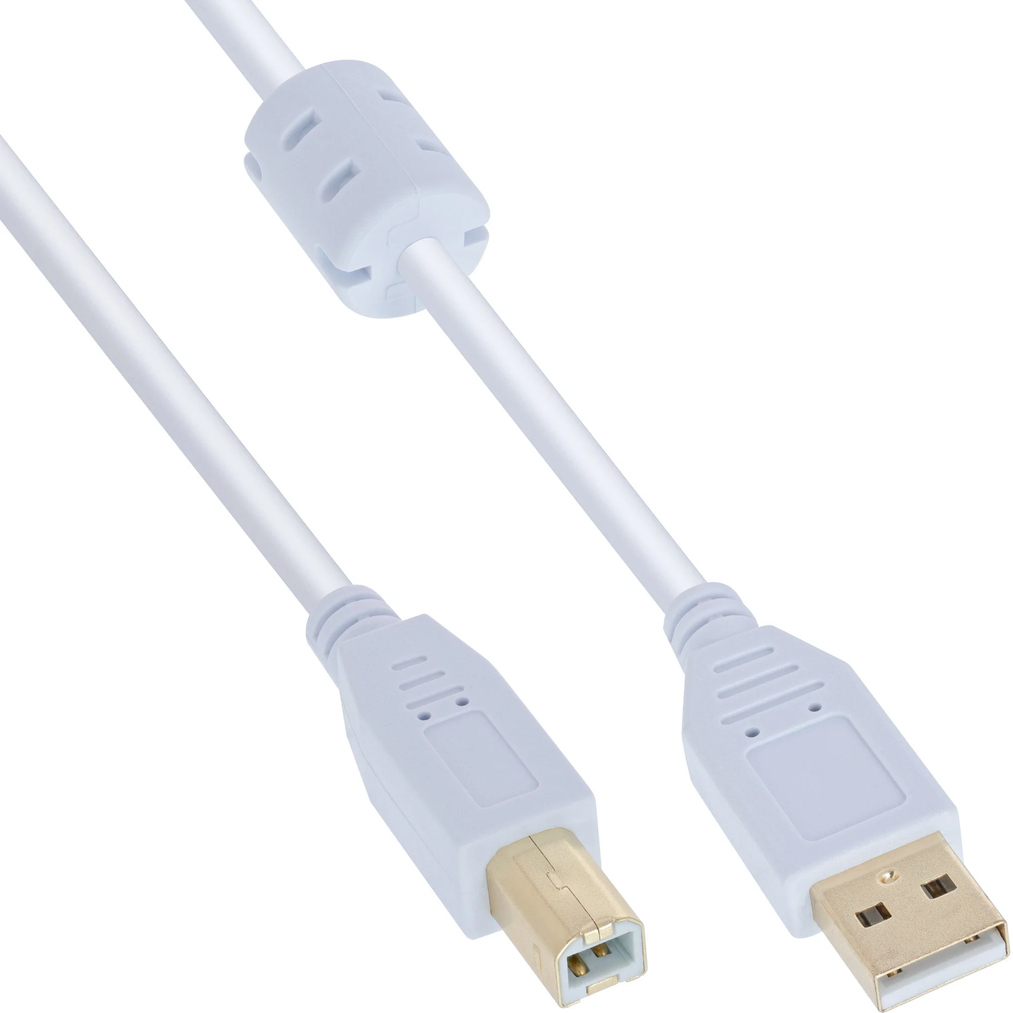 InLine USB 2.0 Kabel, A an B, weiß / gold, mit Ferritkern, 0,5m