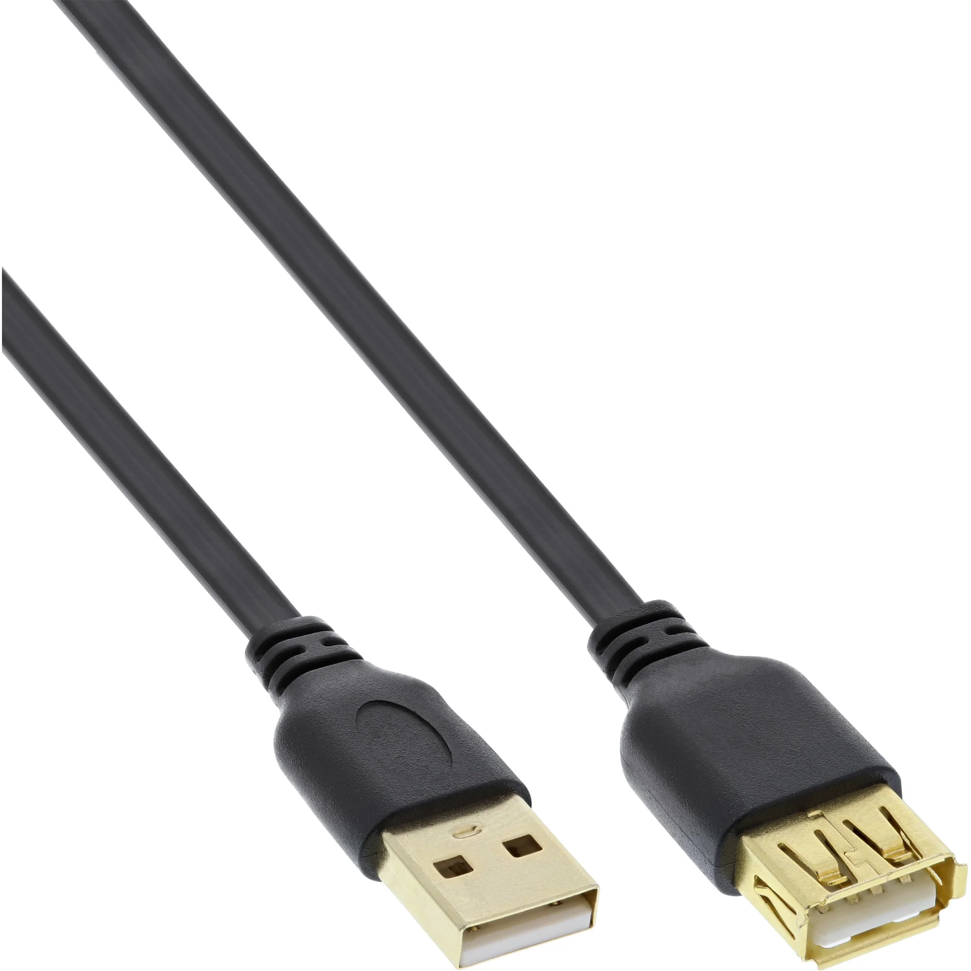 InLine USB 2.0 Flachkabel Verlängerung, A ST / BU, schwarz, Kontakte gold, 1m