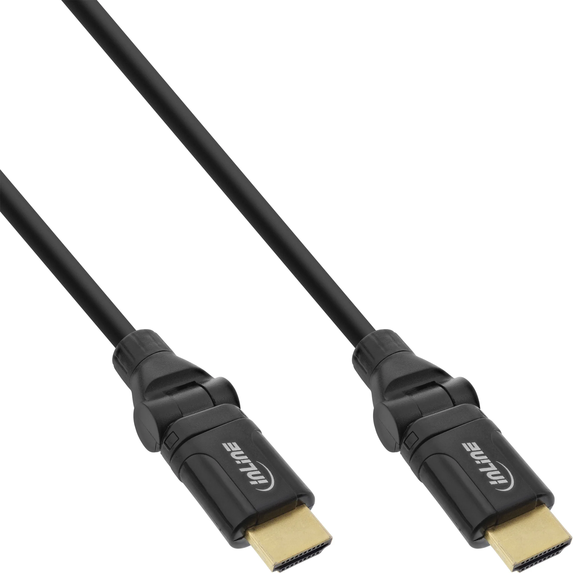InLine HDMI-HS Kabel m. Eth., ST/ST, verg. Kon., schwarz, flex. Winkelst., 3m
