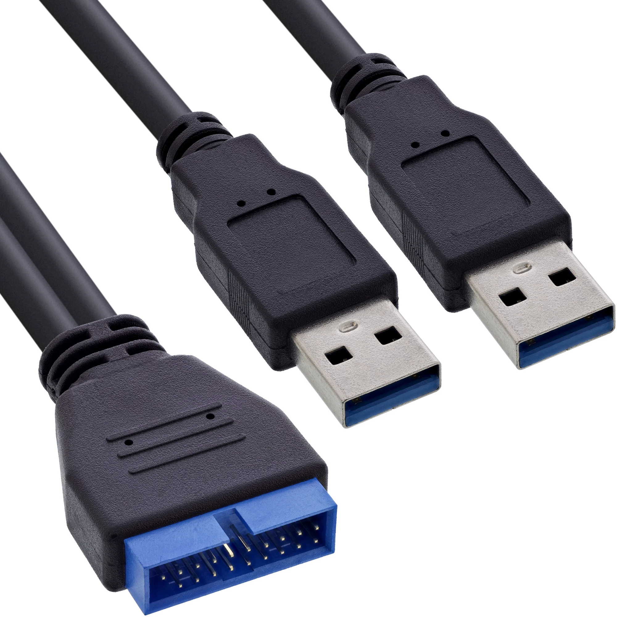InLine USB 3.0 Adapterkabel, 2x Stecker A auf Pfostenanschluss 19polig., 0,40m