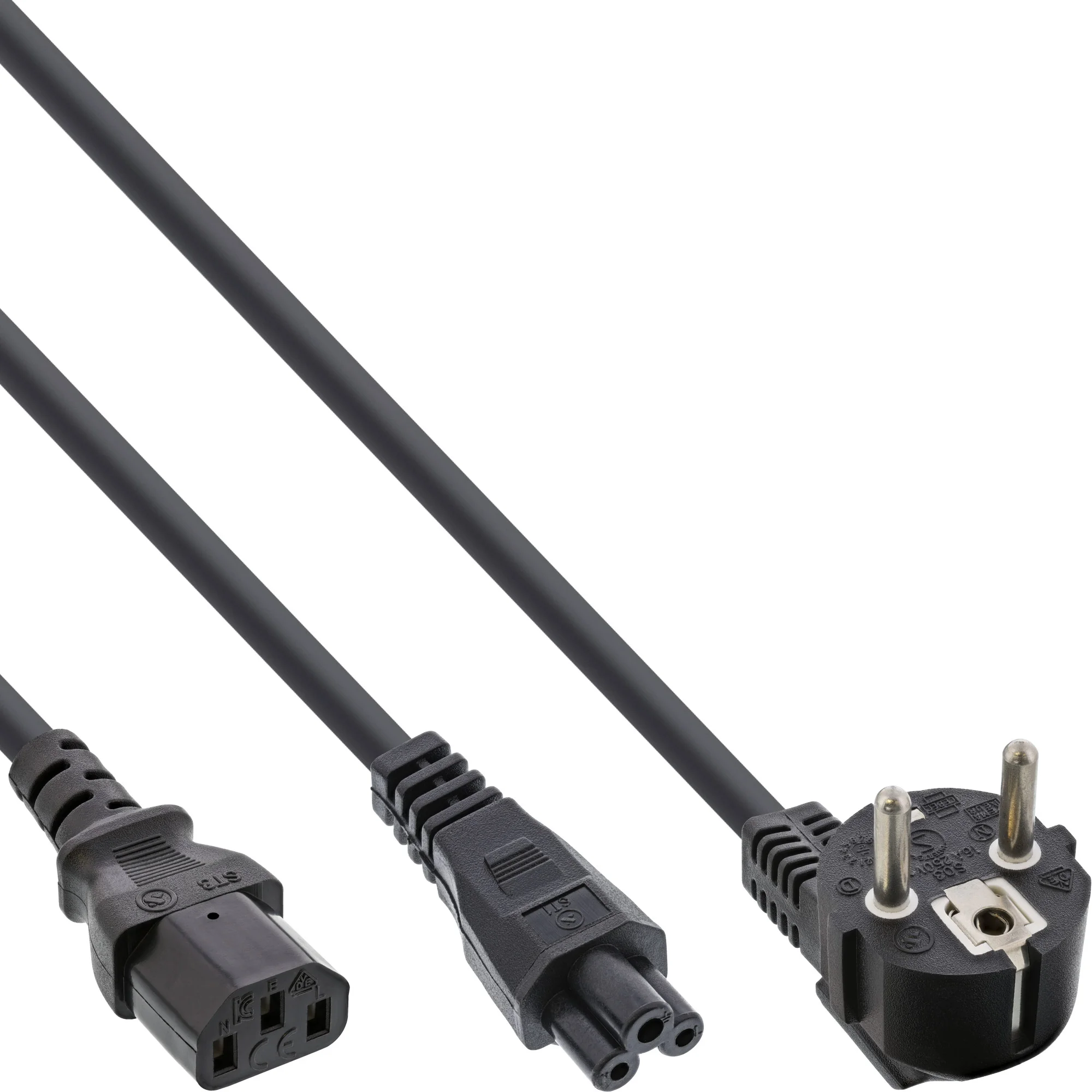 InLine Netz-Y-Kabel, 1x Schutzkontakt ST zu Kaltgeräte- & Notebook ST, 2m