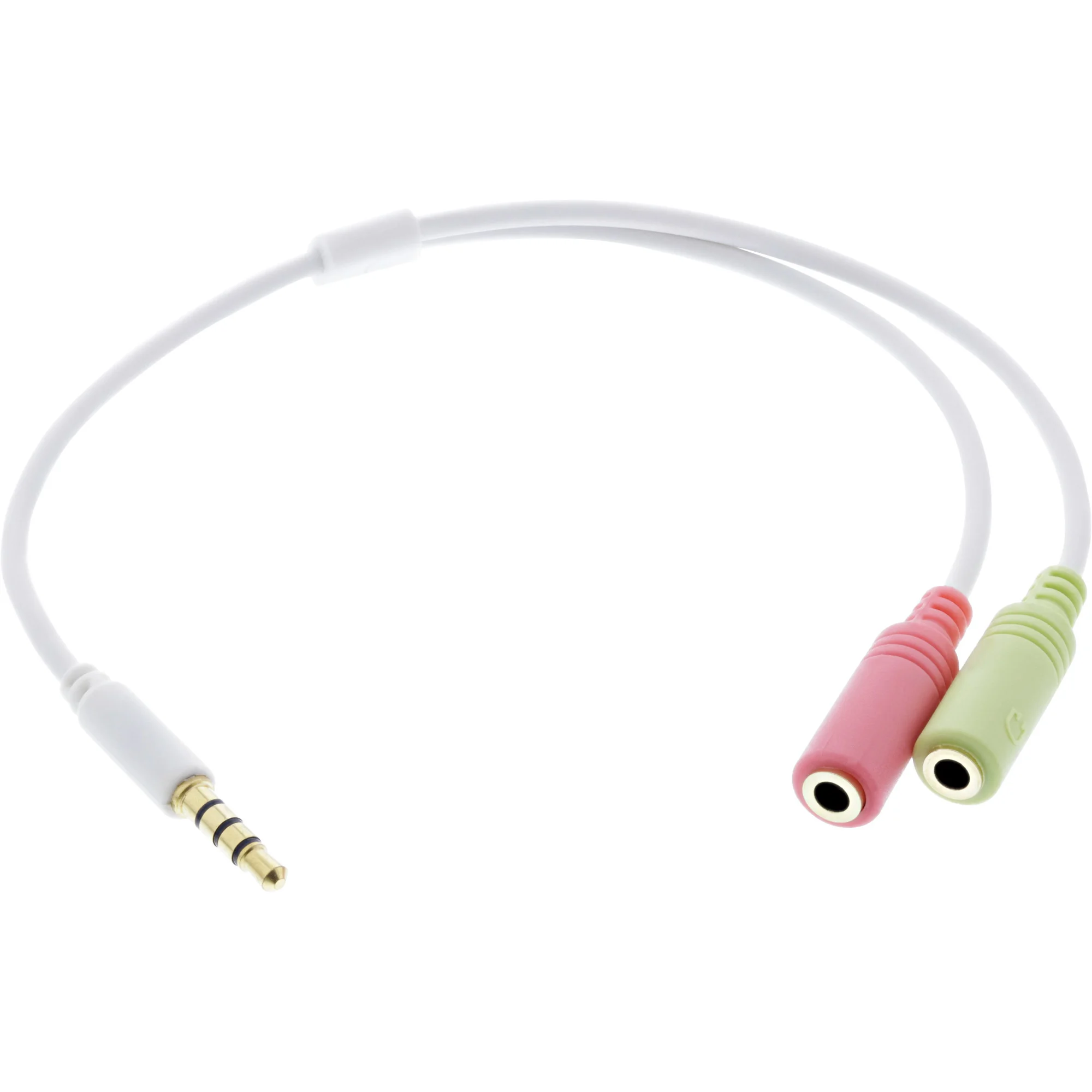 InLine Headset Adapterkabel, 3,5mm Stecker an 2x3,5mm Buchse, weiß, 0,15m