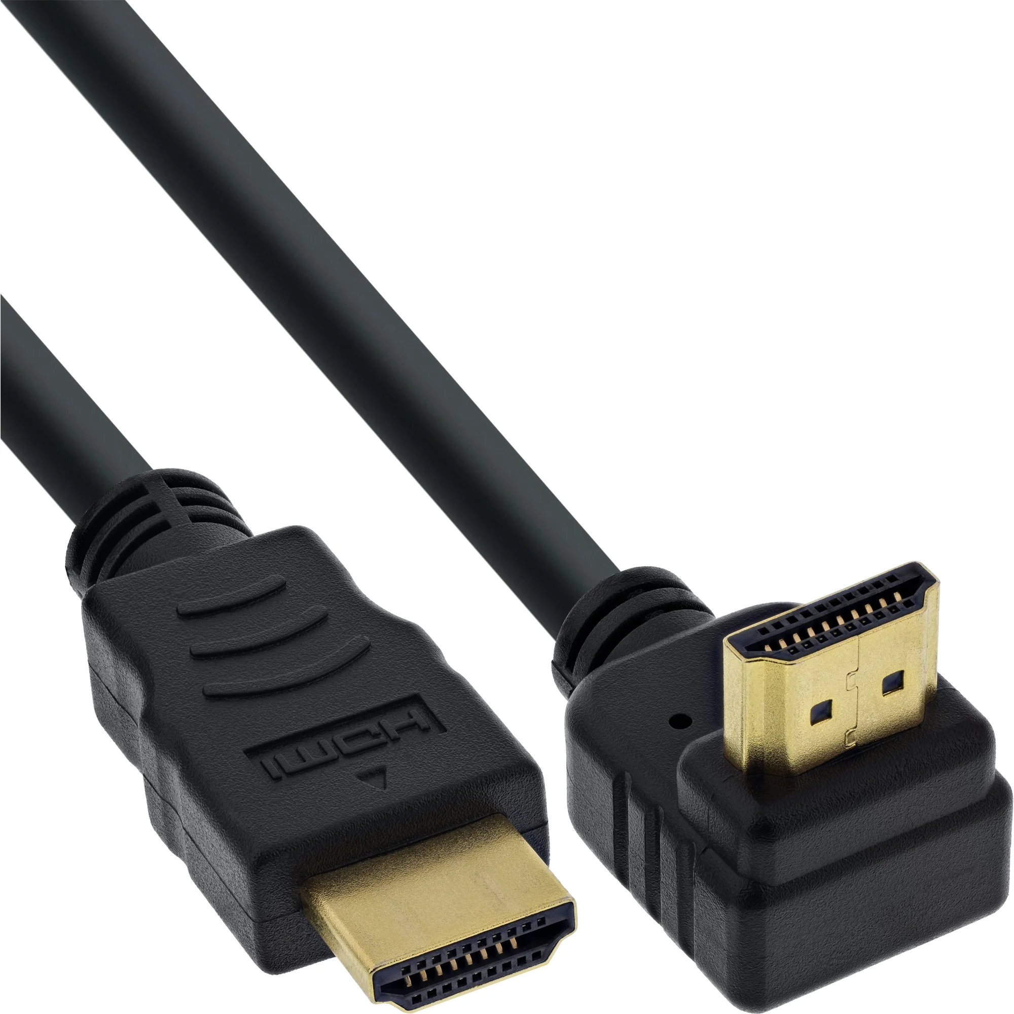 InLine HDMI HS Kabel, gewinkelt, mit Eth., ST / ST, verg. Kont., schwarz, 3m