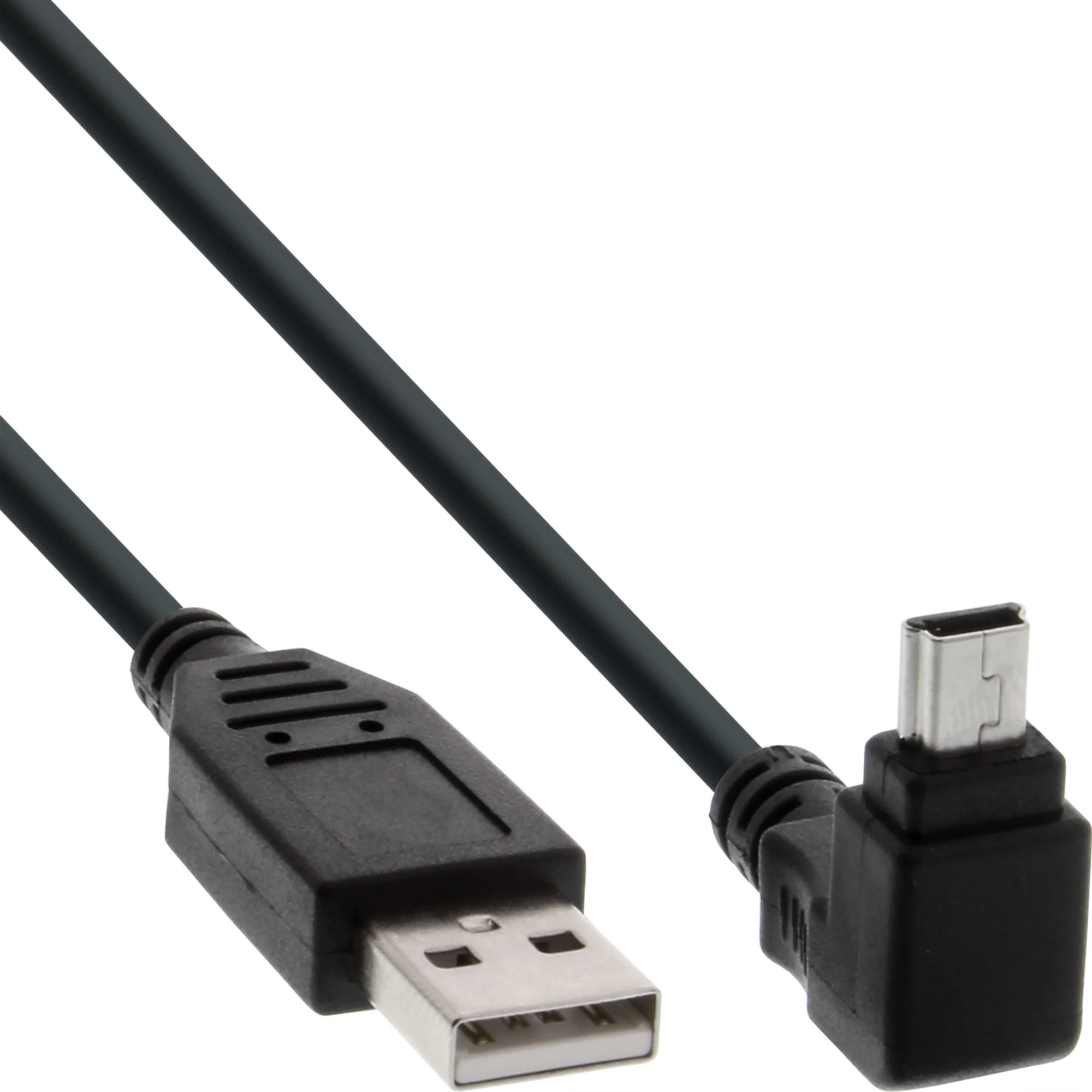 InLine USB 2.0 Mini-Kabel, ST A/Mini-B ST (5pol) oben abgew. 90°, schwarz, 3m