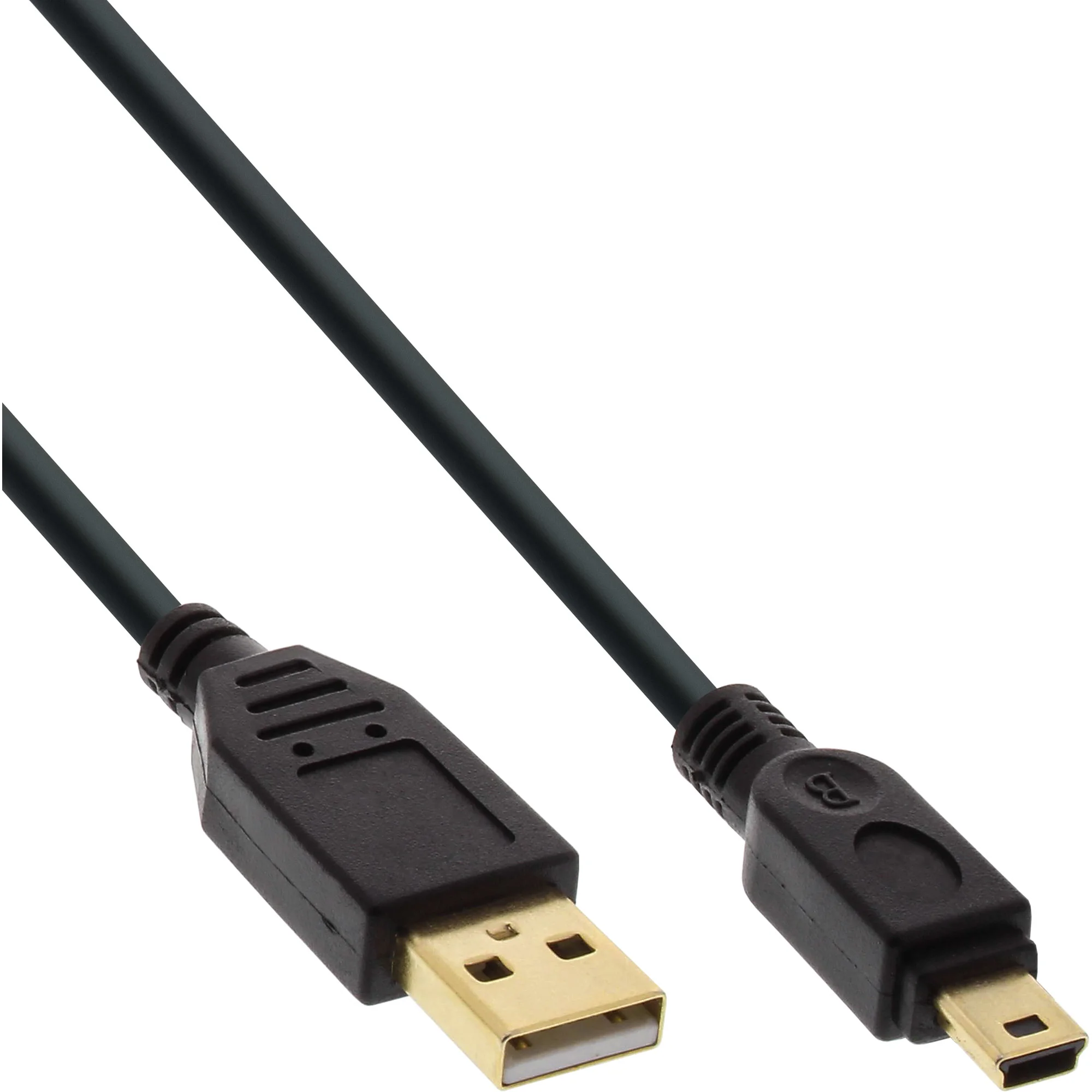 InLine USB 2.0 Mini-Kabel, USB A ST/Mini ST 5pol, schwarz, vergold. Kont., 1,5m