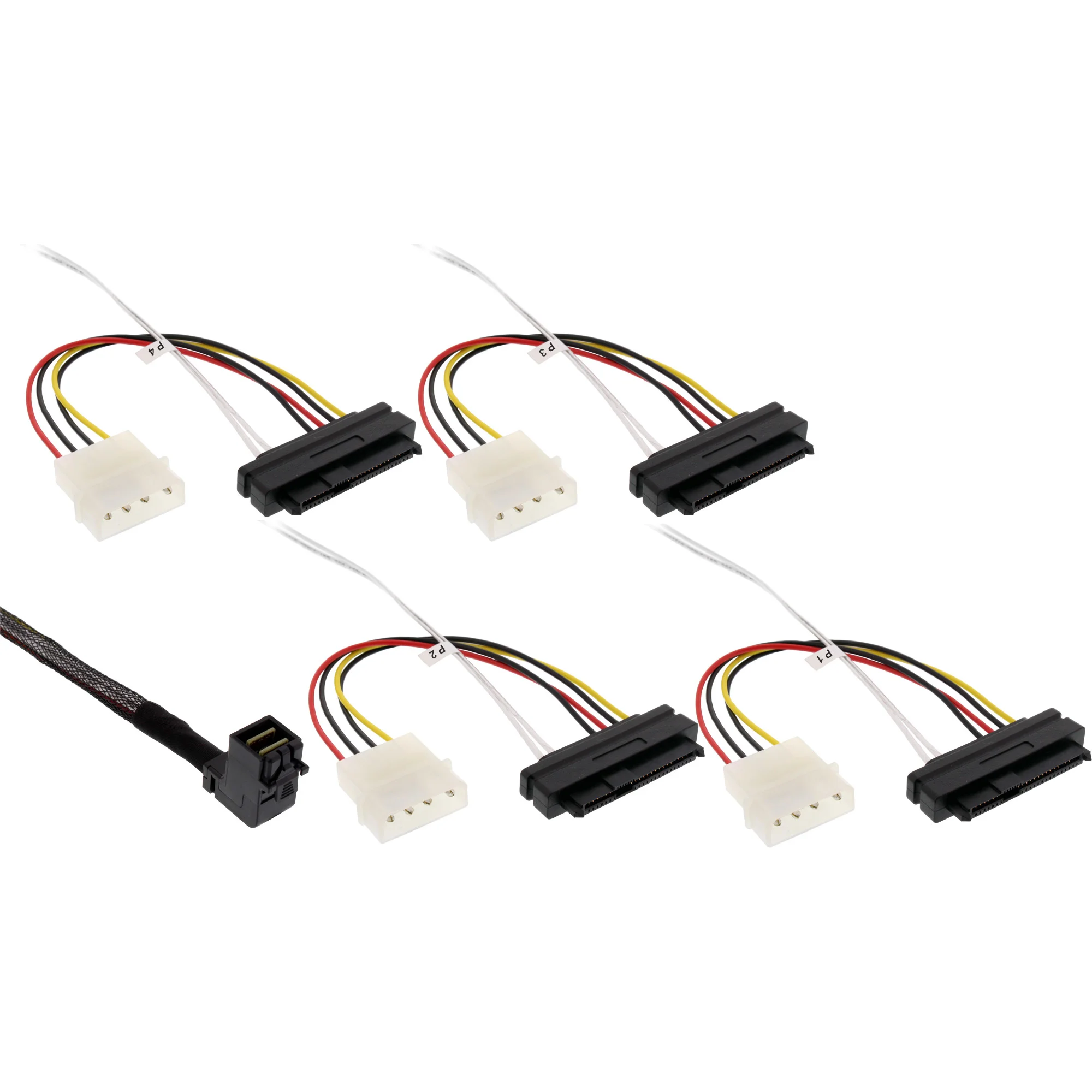 InLine Mini SAS HD Kabel, SFF-8643 gewinkelt zu 4x SFF-8482 + Strom, 1m