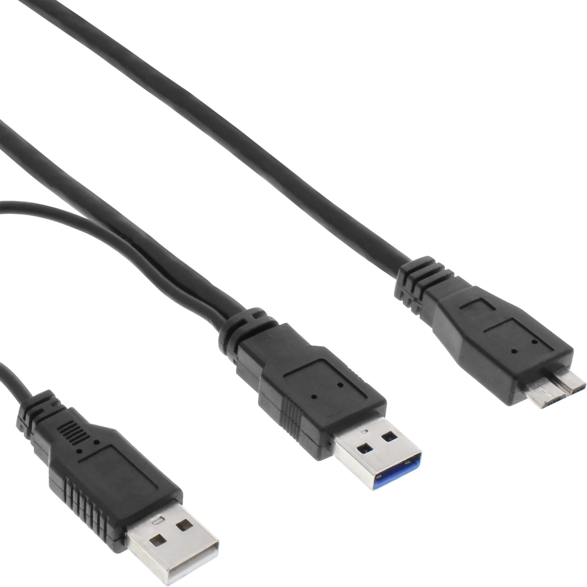 InLine USB 3.2 Gen.1 Y-Kabel, 2x A an Micro B, schwarz, 1,5m