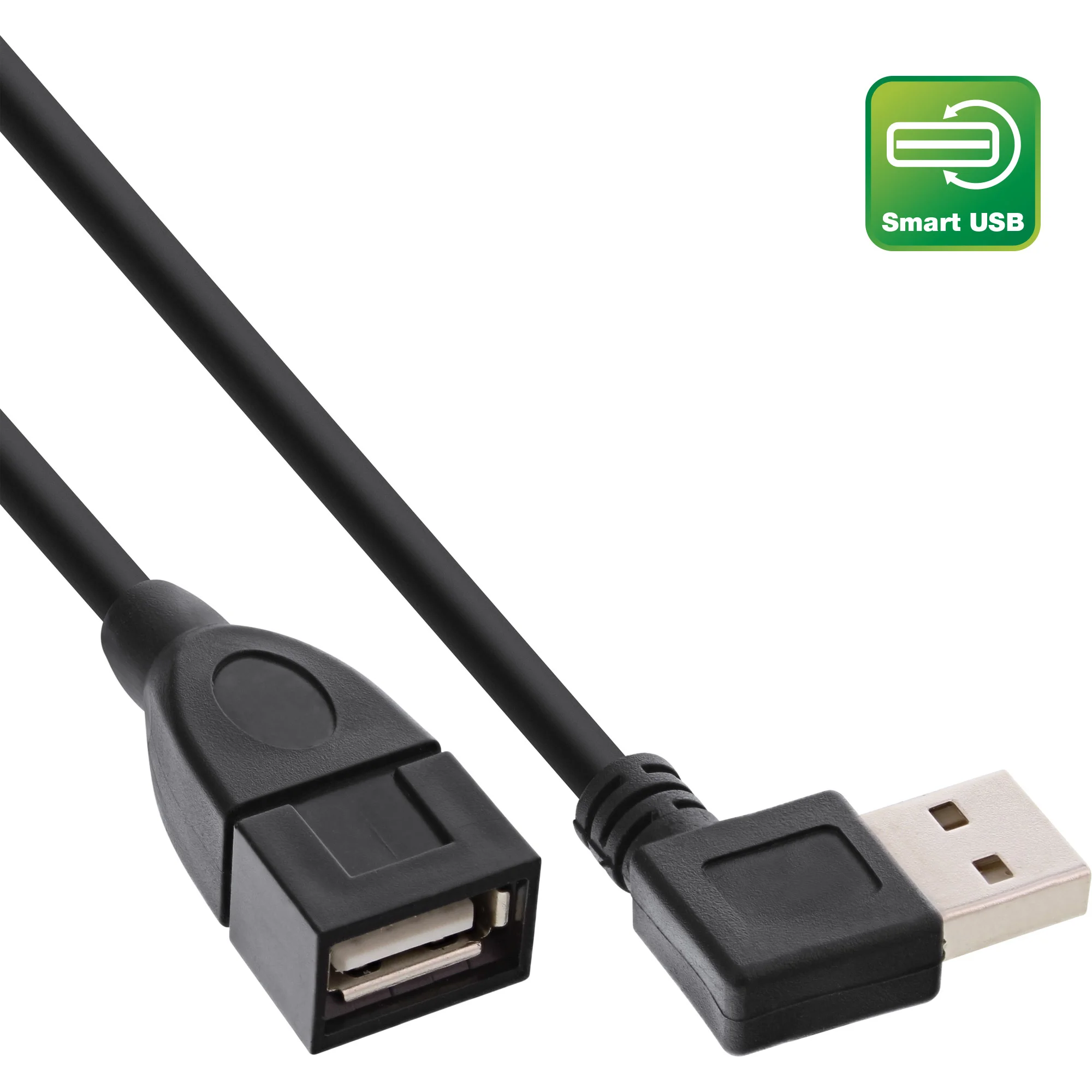 InLine Smart USB 2.0 Verlängerung gewinkelt, ST / BU, Typ A, schwarz, 1m