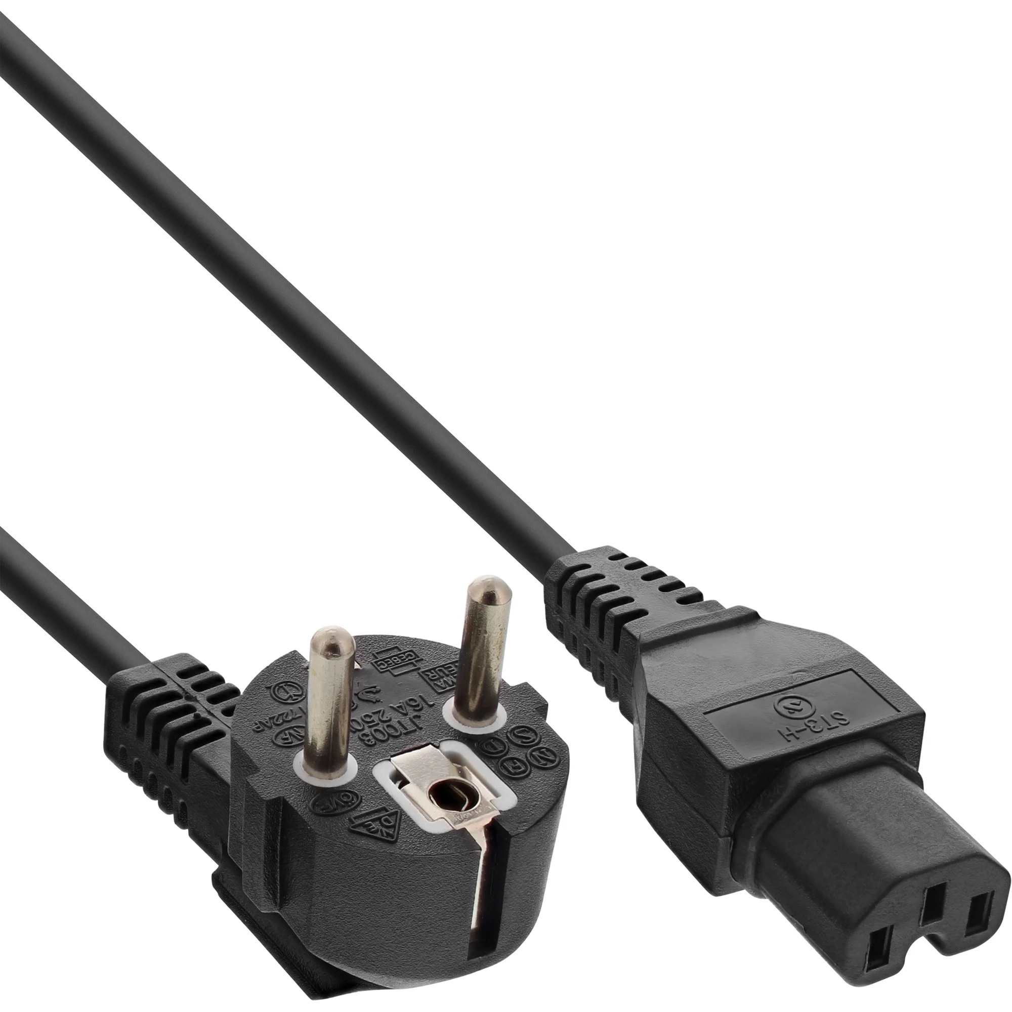 InLine Netzkabel, Schutzkon. gew. auf Warmgerätest. C15 gerade, schwarz, 1m
