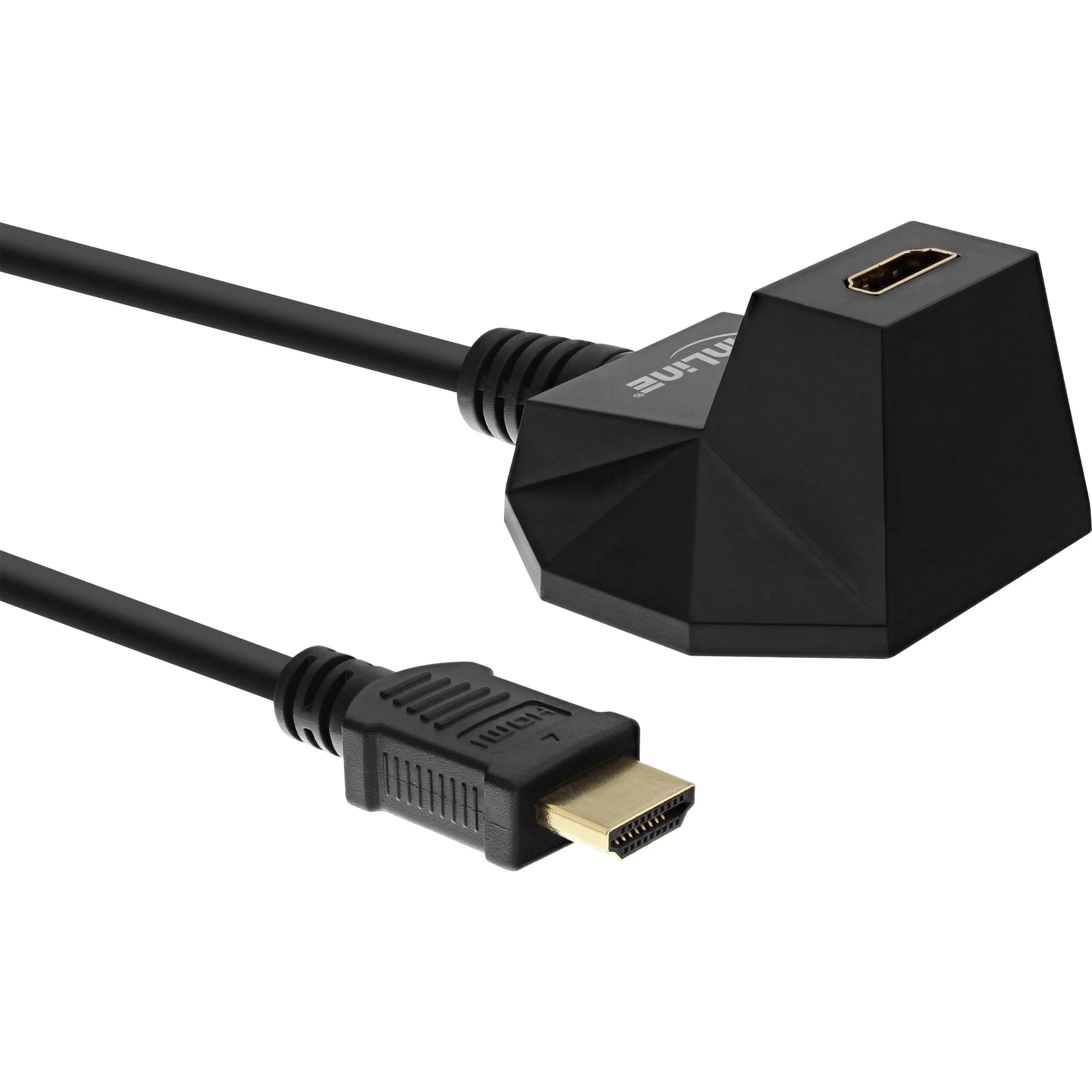 InLine HDMI-HS Verl. m. Standfuß, m. Eth., 4K2K, ST / BU, schwarz / gold, 1m