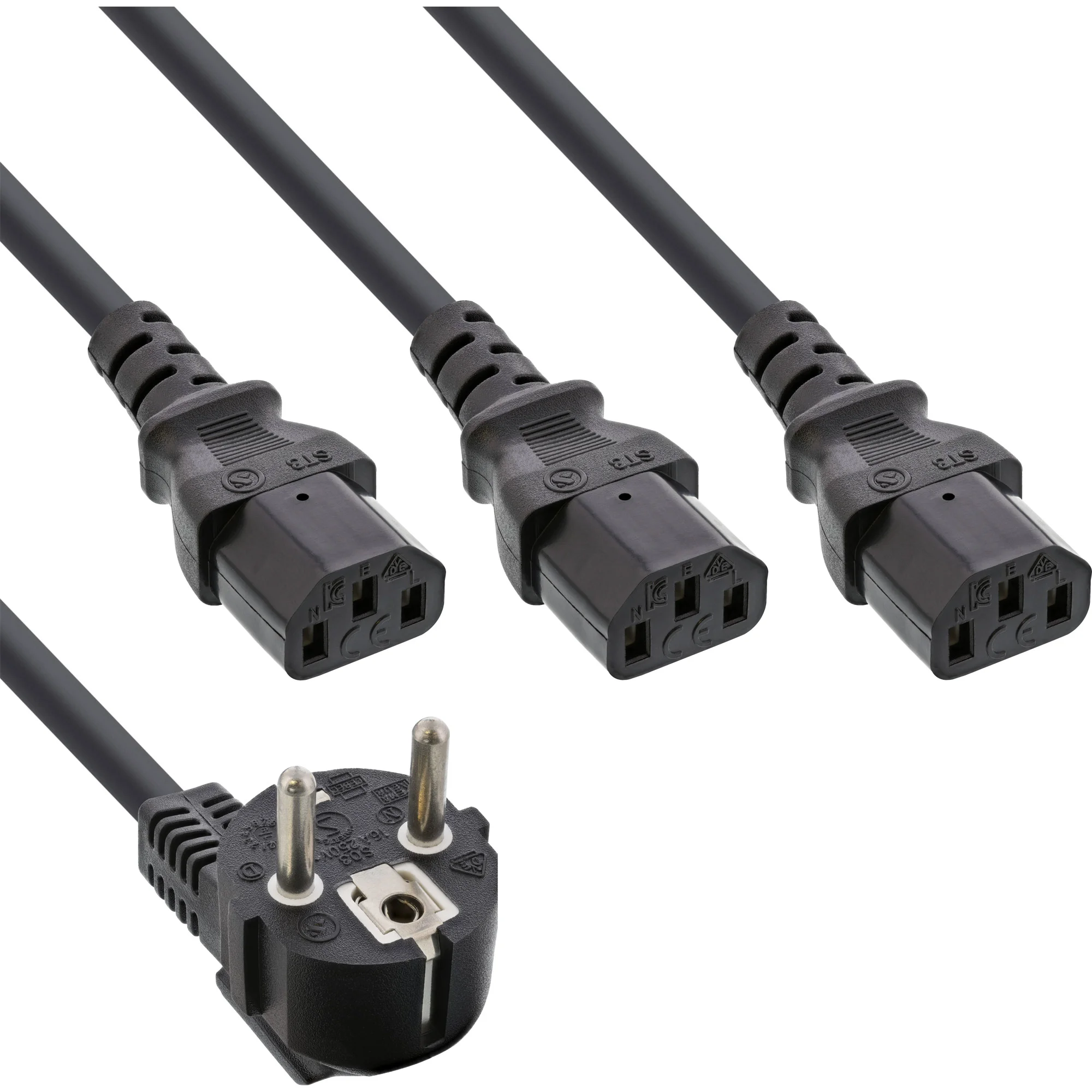 InLine Netz-Y-Kabel, 1x Schutzkontakt ST / 3x Kaltgeräte ST, Ver. 3 (2m+1/3/2m)