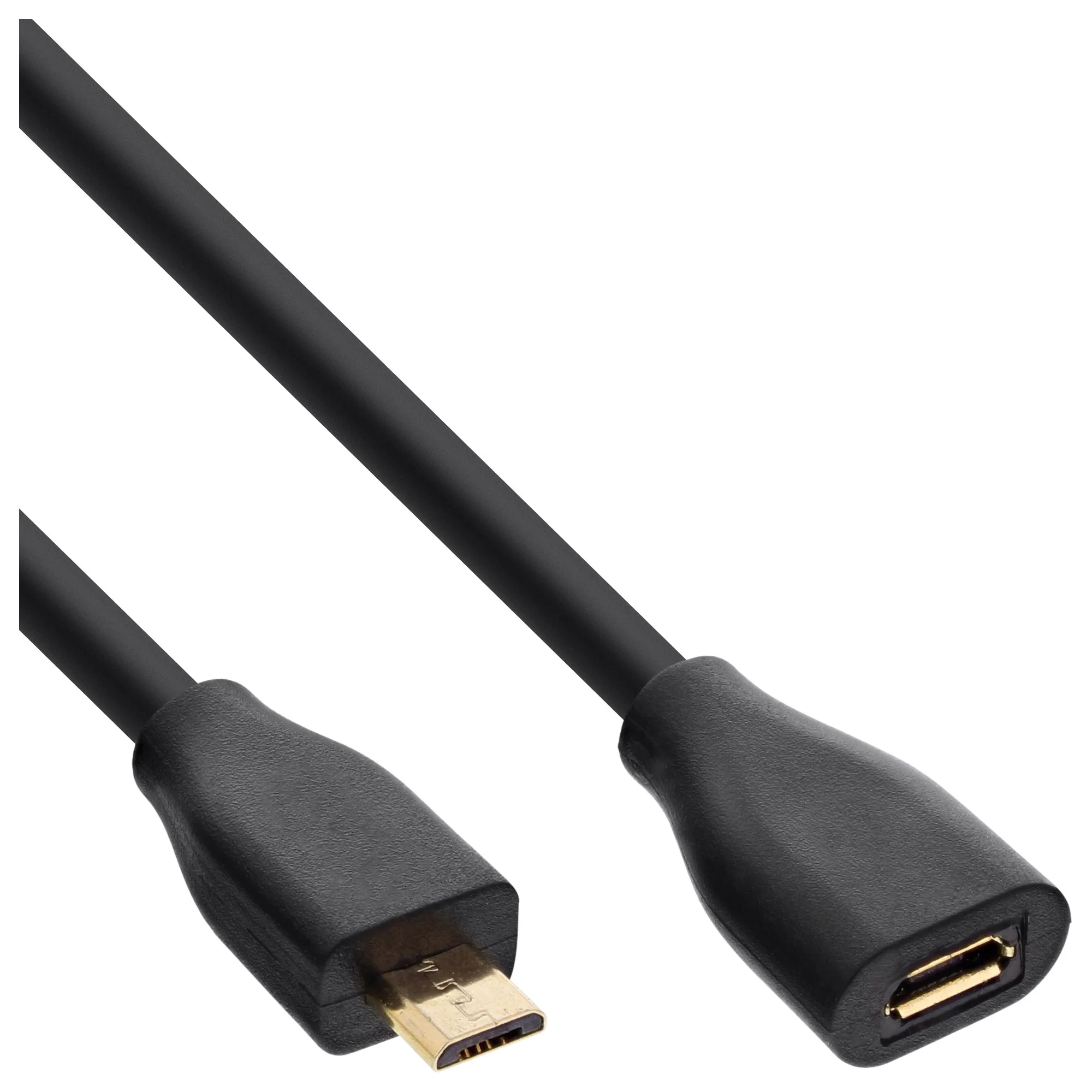InLine Micro-USB Verl., USB 2.0 Micro-B ST/BU, schwarz, vergoldete Kont., 2m