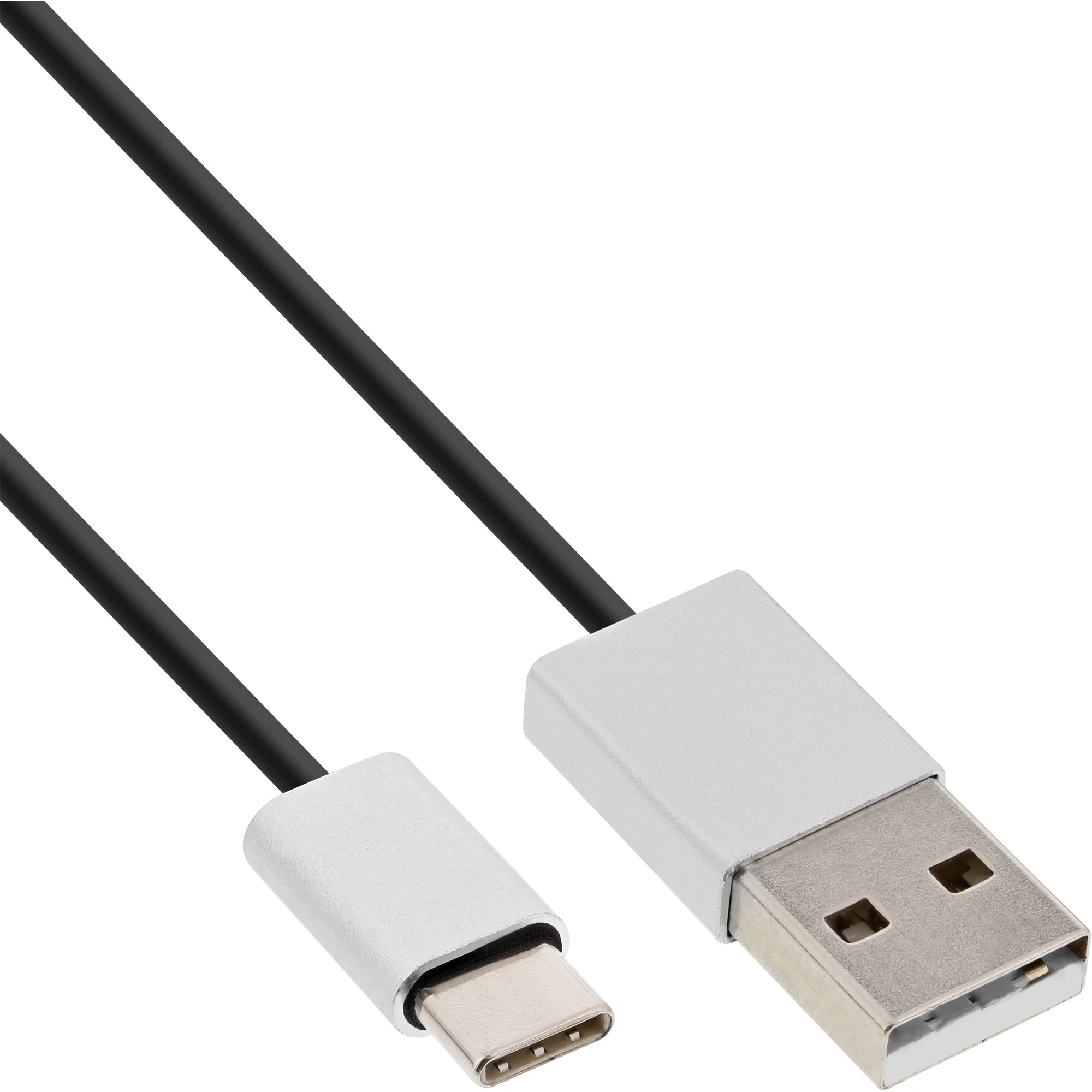 InLine USB 2.0 Kabel, USB-C Stecker an A Stecker, schwarz/Alu, flexibel, 2m