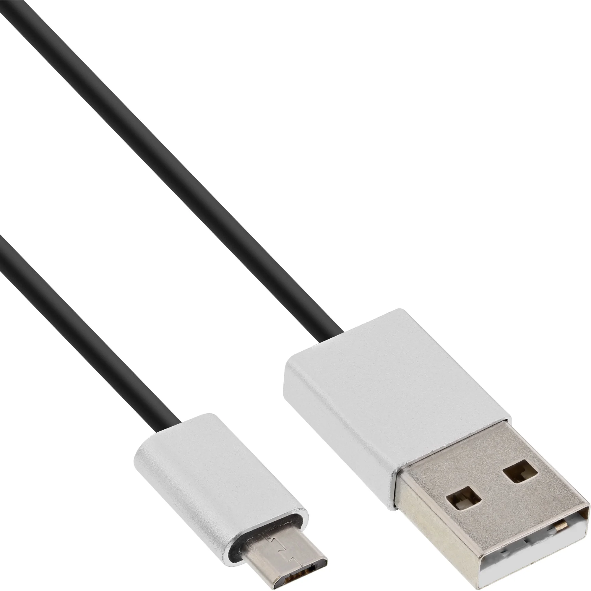 InLine Micro-USB 2.0 Kabel, USB-A ST an Micro-B ST, schwarz/Alu, flexibel, 1m