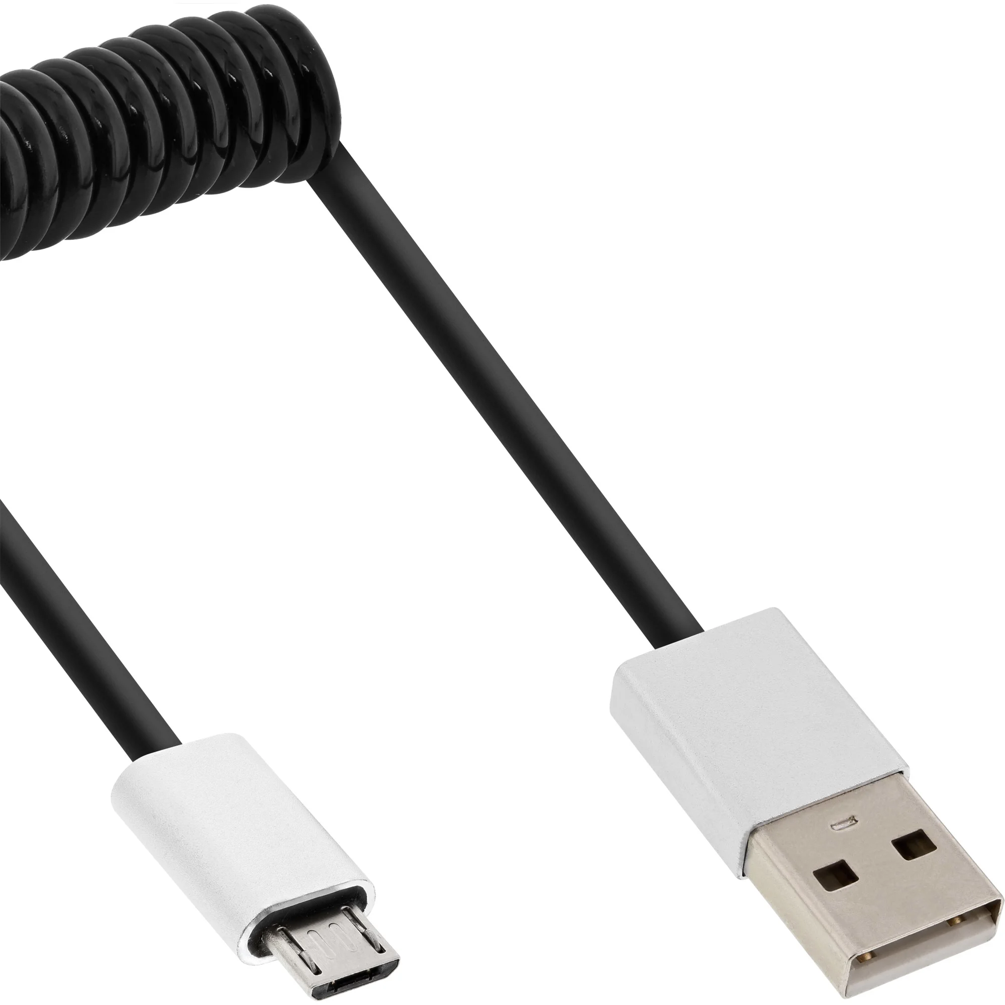 InLine Micro-USB 2.0 Spiralk., USB-A ST/Micro-B ST, schwarz/Alu, flexibel, 3m
